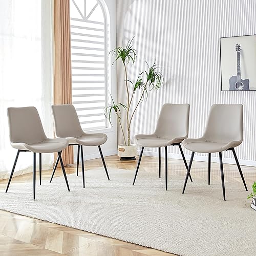 Set of 4 Dining Chairs with Cushioned Backrest and Metal Legs, Table & Chair Sets for Kitchen, Restaurant, Office, Bedroom Seating,Black-Grey