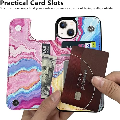 Miniatura 8 de TopPerfekt Funda de piel con tapa para tarjetas compatible con iPhone 13 y 14 de 6.1 pulgadas, para mujeres y niñas con tarjetero y doble cierre