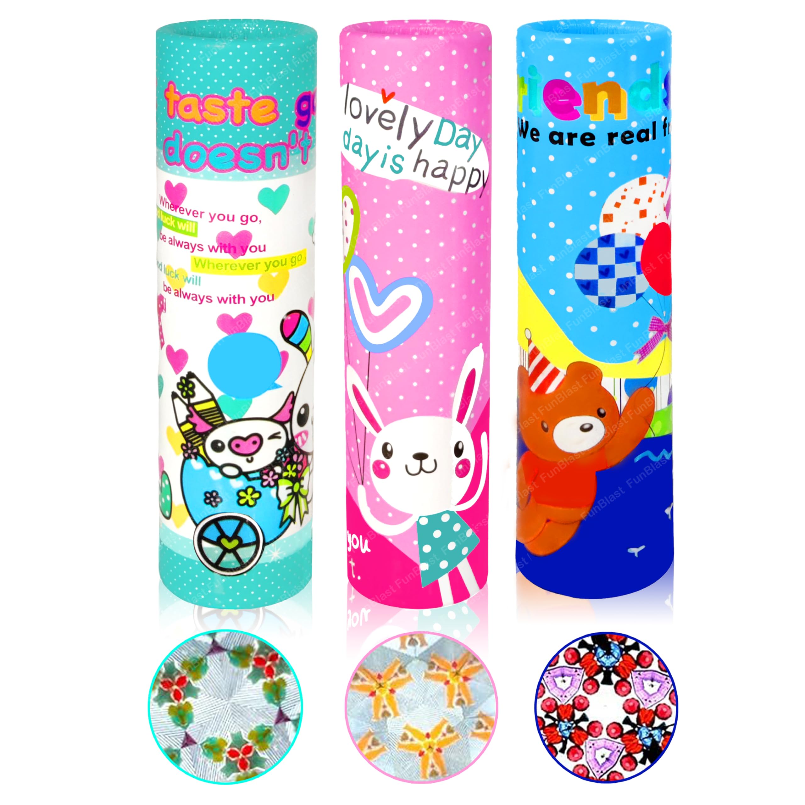 FunBlast Kaleidoscope for Kids, Pack of 3 Fun Magic Kaleidoscopes, Best Birthday Return Gifts for Kids, Kaleidoscope for Kids Return Gift, Toy for Kids (Color May Vary)
