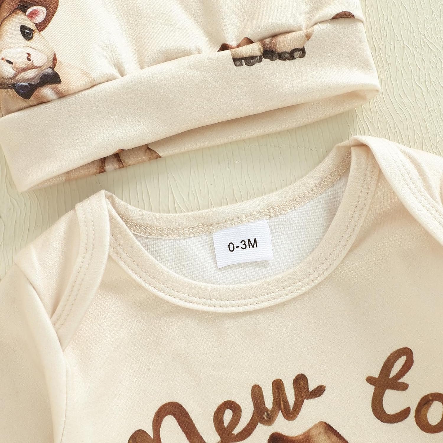 New to the Herd Baby Boy Outfit Cow Print Romper Retro Jogger Pants Hat Cute Western Newborn Going Home Announcement - Image 5