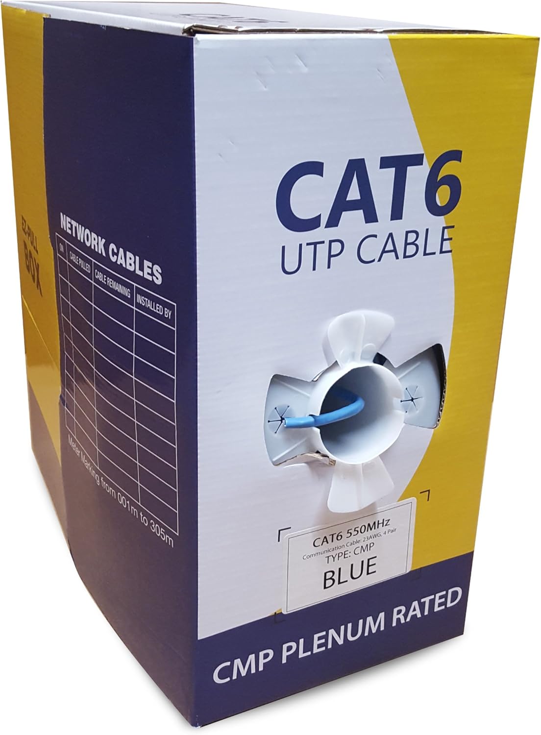 CAT6 Plenum 1000FT 550MHz 23AWG Solid Network Cable UTP Bulk Blue