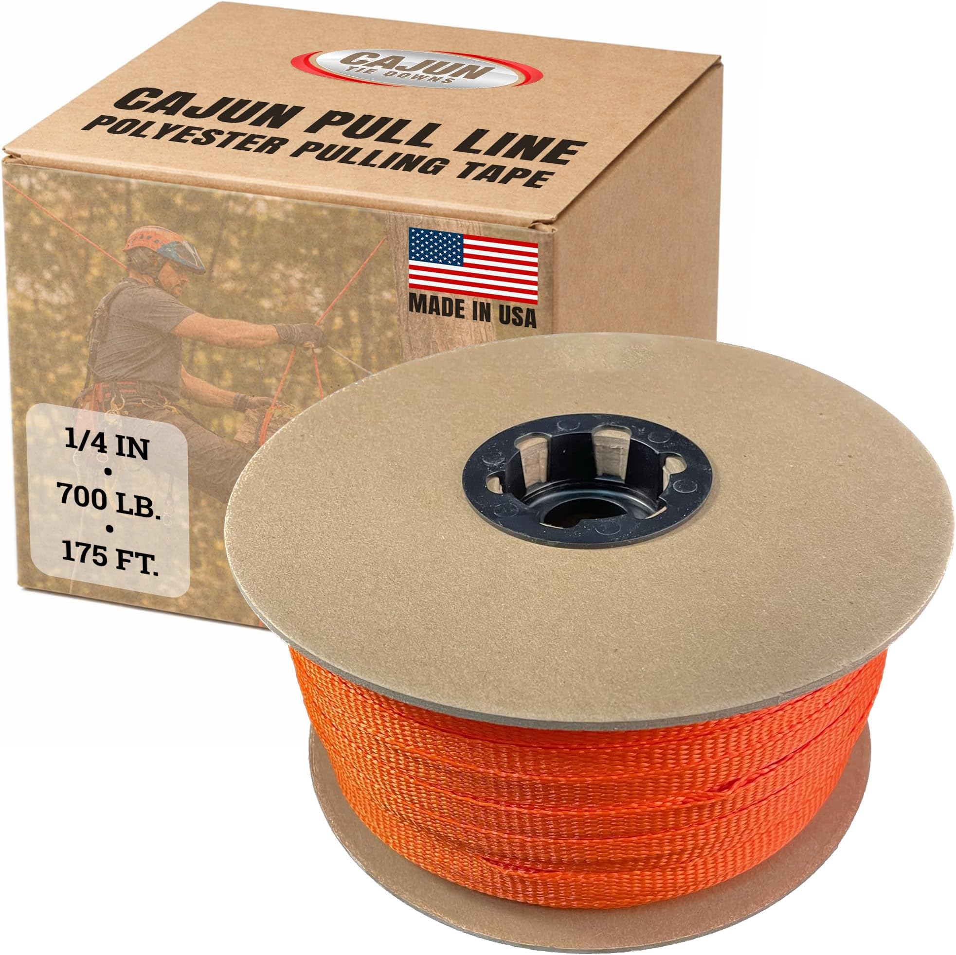 Pull Line — 1/4 Inch, 700 lb, Flat Polyester Pulling Tape, Conduit Wire Pulling, Made in USA, Orange, 175 ft