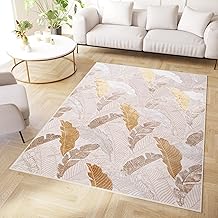 TAPISO Crystal Rug Short Pile Shiny 3D Effect Modern Floral Pattern Small Leaves Gold Tone Brown Beige Living Room Bedroom Bedroom OEKO-TEX 140 x 200 cm