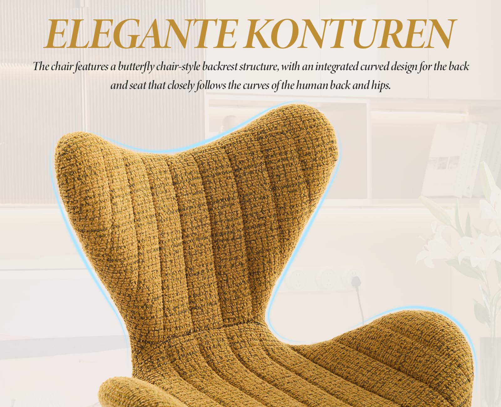 Lot de 2 Tabourets de Bar en Chenille Moderne Tabourets Hauts avec Pieds en Métal Chaises de Bar avec Dossier Unique pour Cuisine, Jaune