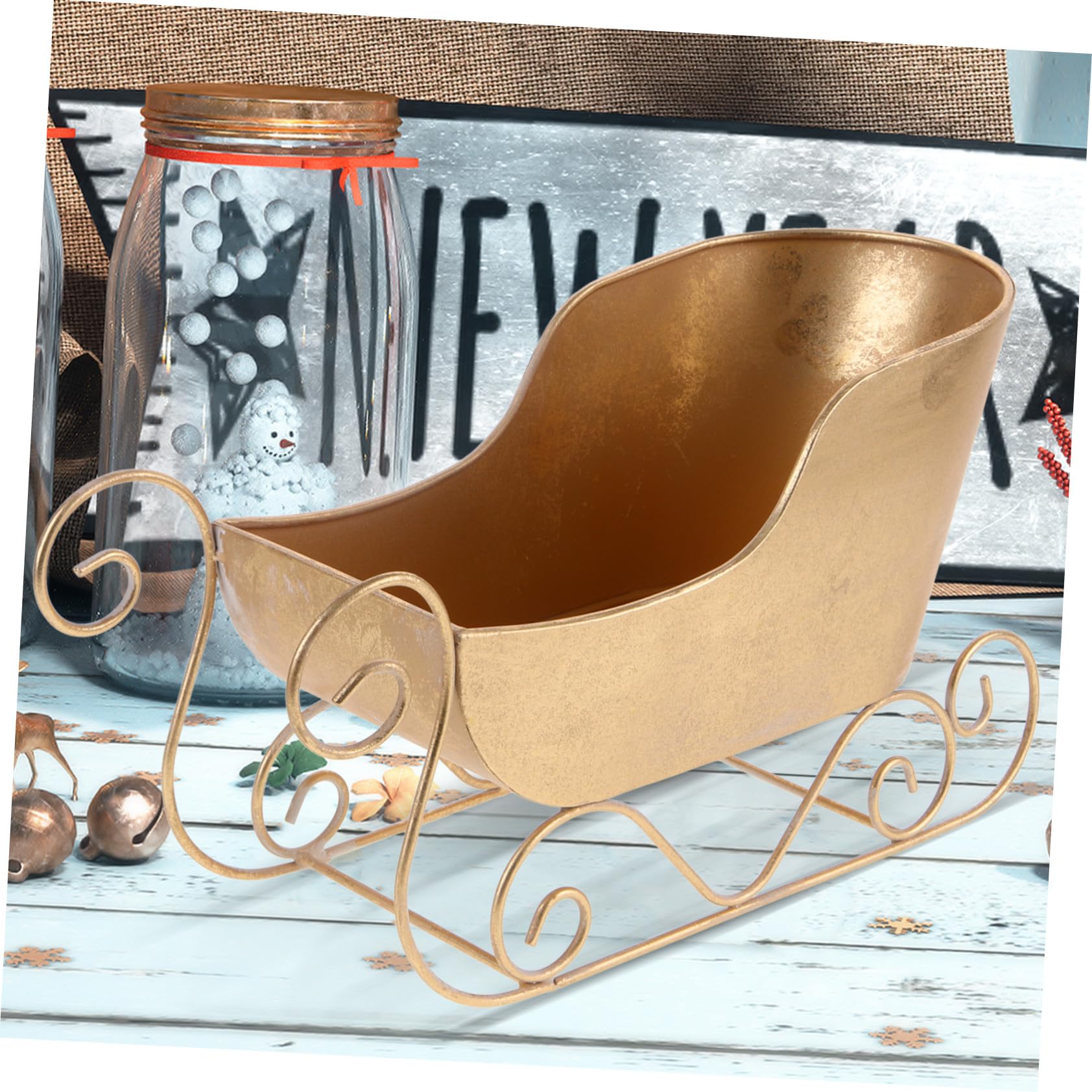 Adorno de Trineo de Hierro Dorado para Ambientación Navideña Clásica, Adecuado para Fiestas de Navidad Accesorio Decorativo para Mesa