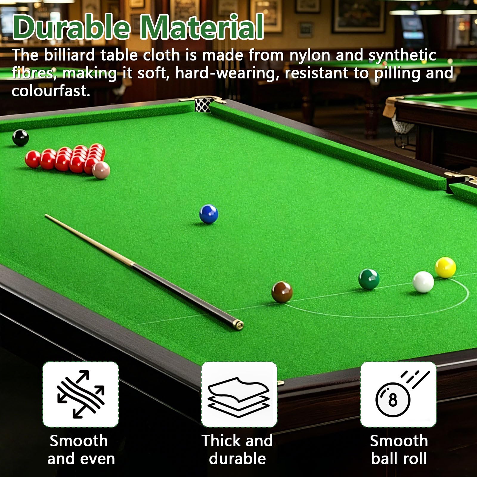 Billardtuch, Professionelle Billard-Tischdecke für Standard 7/8/9 Fuß Tisch mit Gepolstertem Stoffstreifen, Tischunterlage für Indoor Billard Sport, Billardschutz