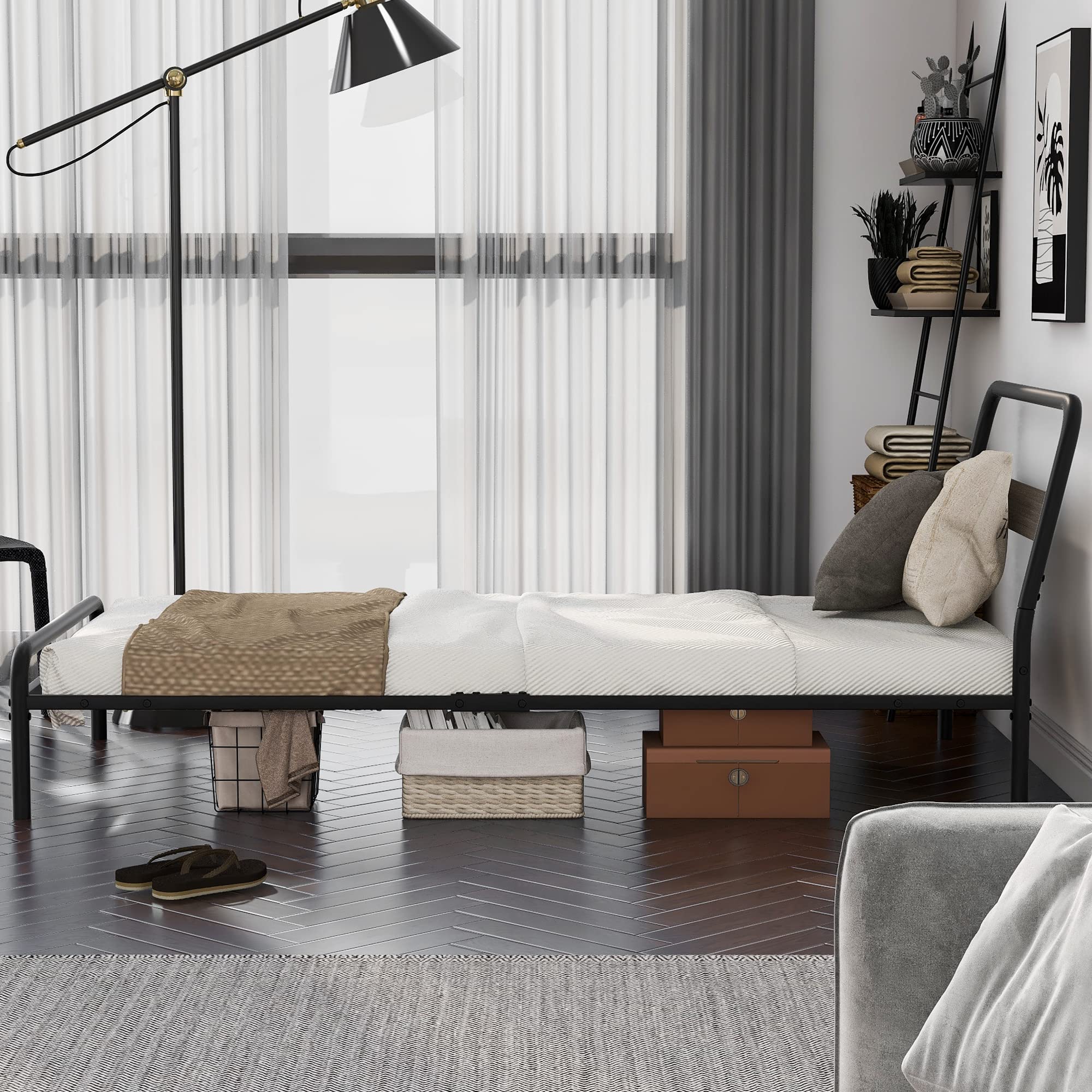 スチールベッド 幅98cm x 長さ202.5cm Joseph パイプベッドフレーム (高さ25cm) - ZINUS ジヌス