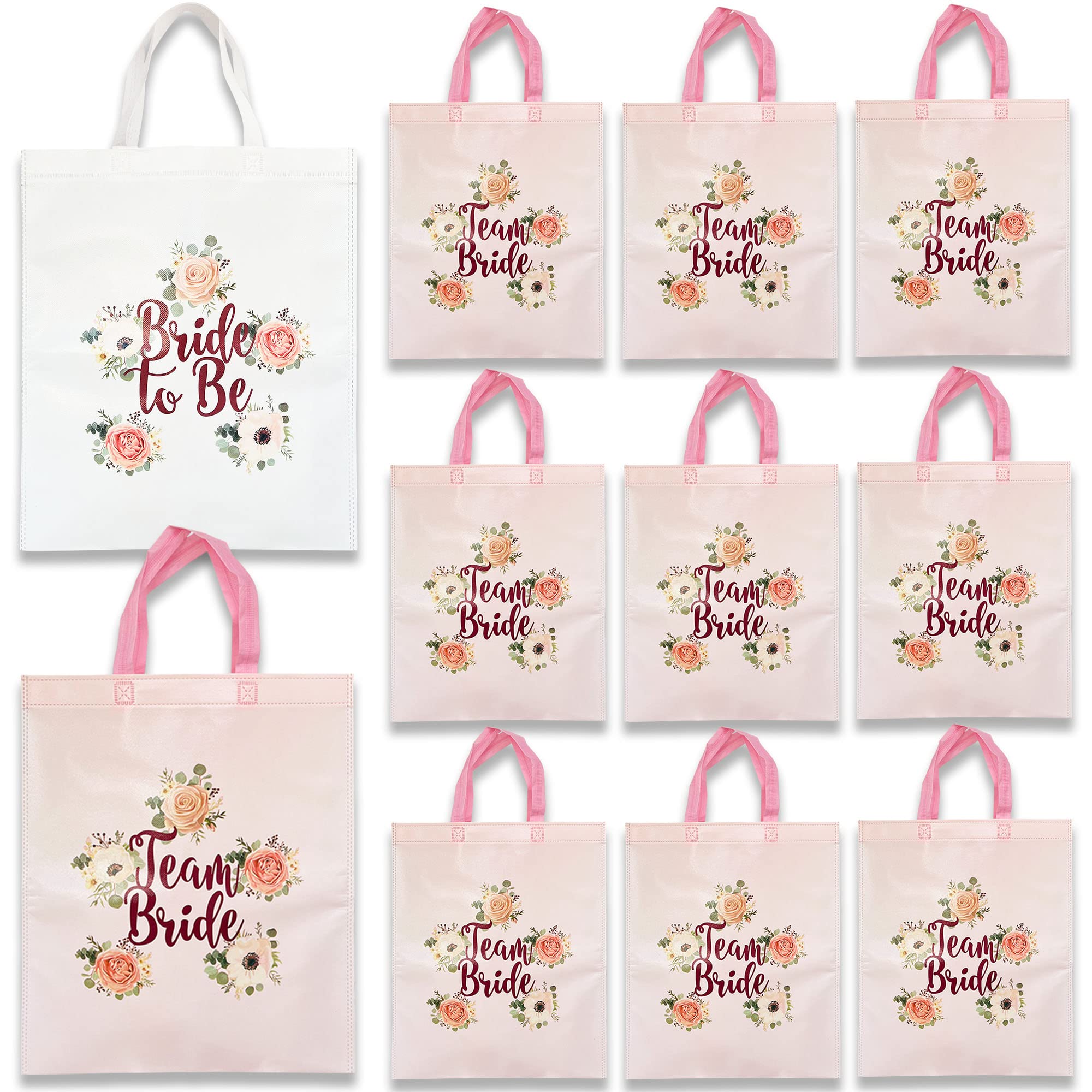 Blue Planet Fancy Dress Hen Party Bags - Pack of 12 Team Bride Floral Rose Gold Tote Bags & 1 Bride to Be (12 Team Bride & 1 Bride to Be)
