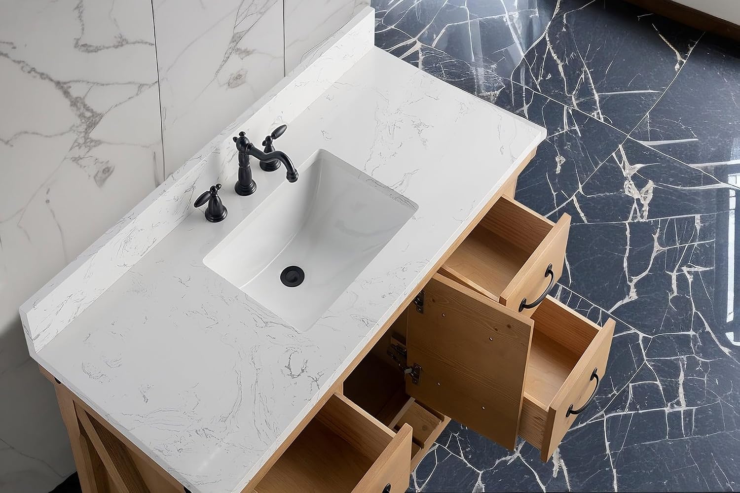 UrbanFurnishing.net Jack Collection 48" inch Bathroom Sink Vanity Set with Carrara White Quartz Top