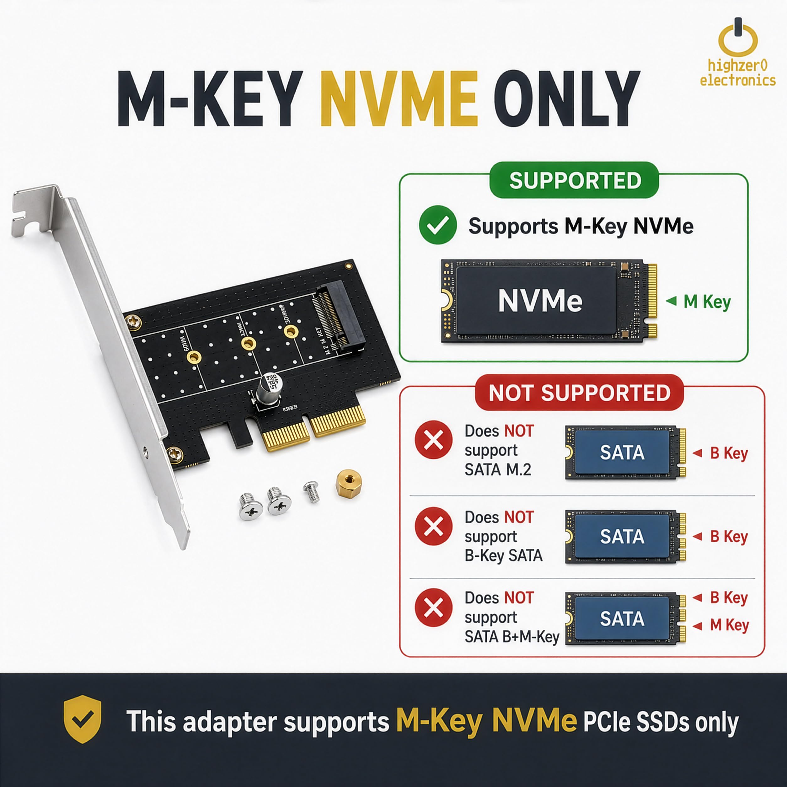 M.2 NVMe SSD NGFF to PCIE X4 Adapter M Key Interface Card Support PCI-e PCI Express 3.0 x4 2230-2280 Size M2 SSD M2 PCIE Adapter (M.2 SSD to PCIe x4)