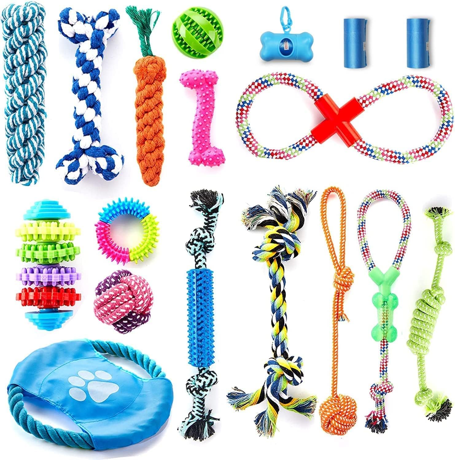A.FATI Dog Chew Toys for Puppies Teething, 18 Pcs Dog Rope Toys Tug of War Dog Toy