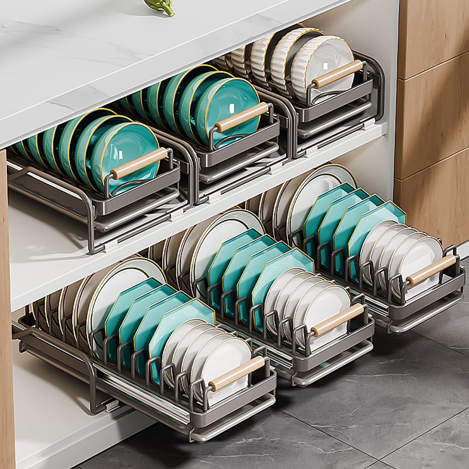 Piccolo scolapiatti, scolapiatti Compatto per Piano Cucina, Porta Piatti con Guide scorrevoli, Estraibile Senza Foratura 42x19x11,5 cm, salvaspazio per la Cucina (scolapiatti)