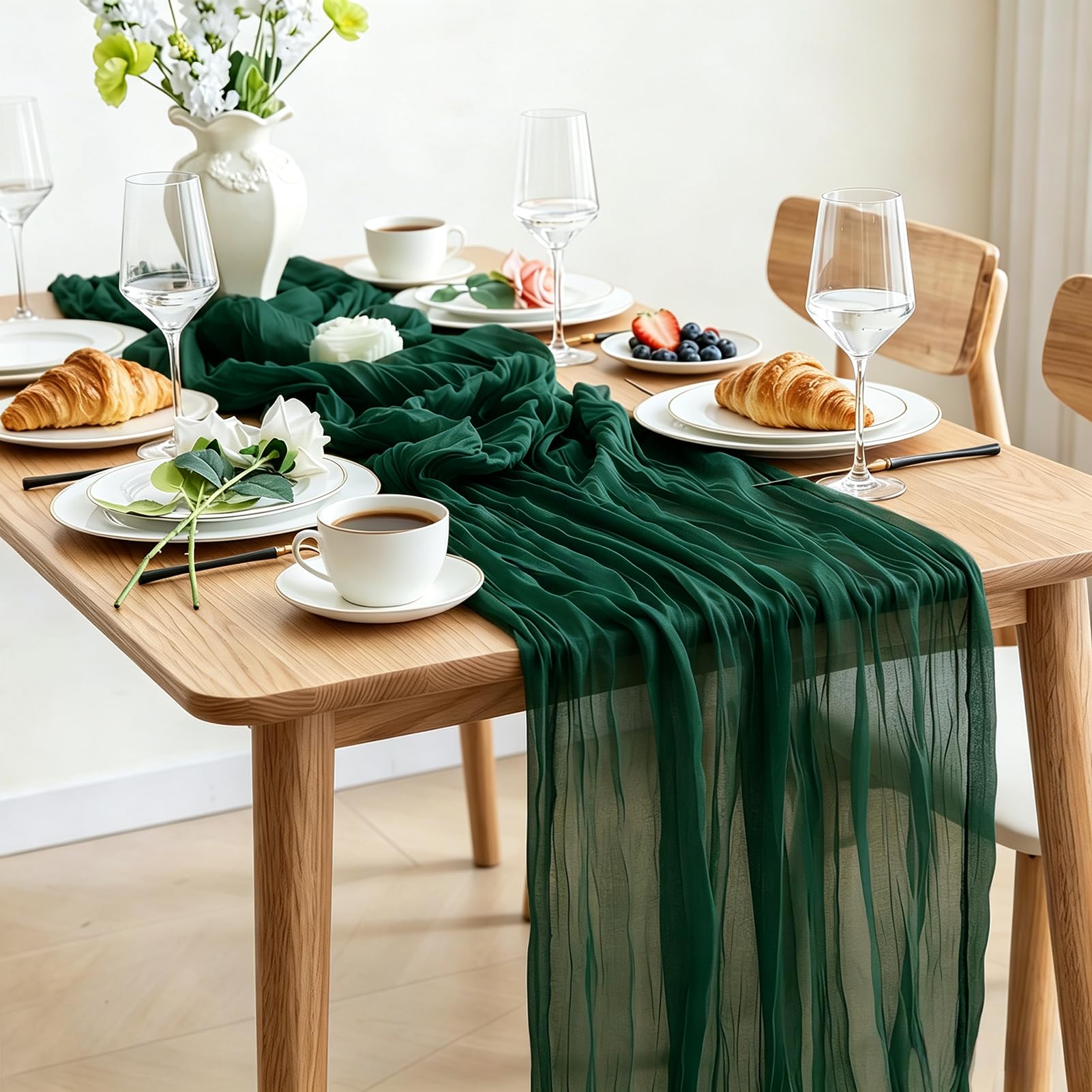 Käsetuch Tischläufer Dunkelgrün, 300 x 90 cm Boho Gaze Tischläufer Cheesecloth Läufer für Hochzeit, Geburtstagsfeiern, Babypartys, Weihnachten und Silvester von Tisch Dekoration Küche, Haushalt & Wohnen