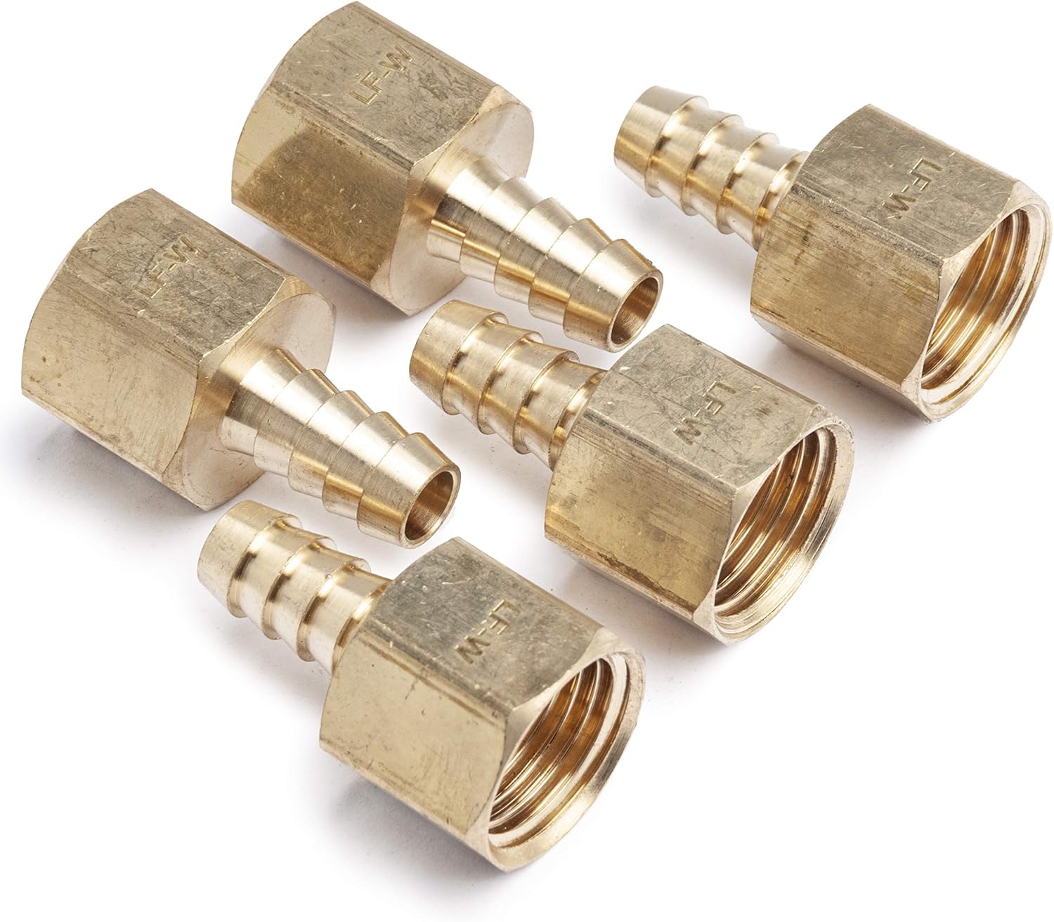 LTWFITTING LF Brass Fitting Coupler/Adapter 3/8" Hose Barb x 1/2" Female NPT Fuel Gas Water (Pack of 5)