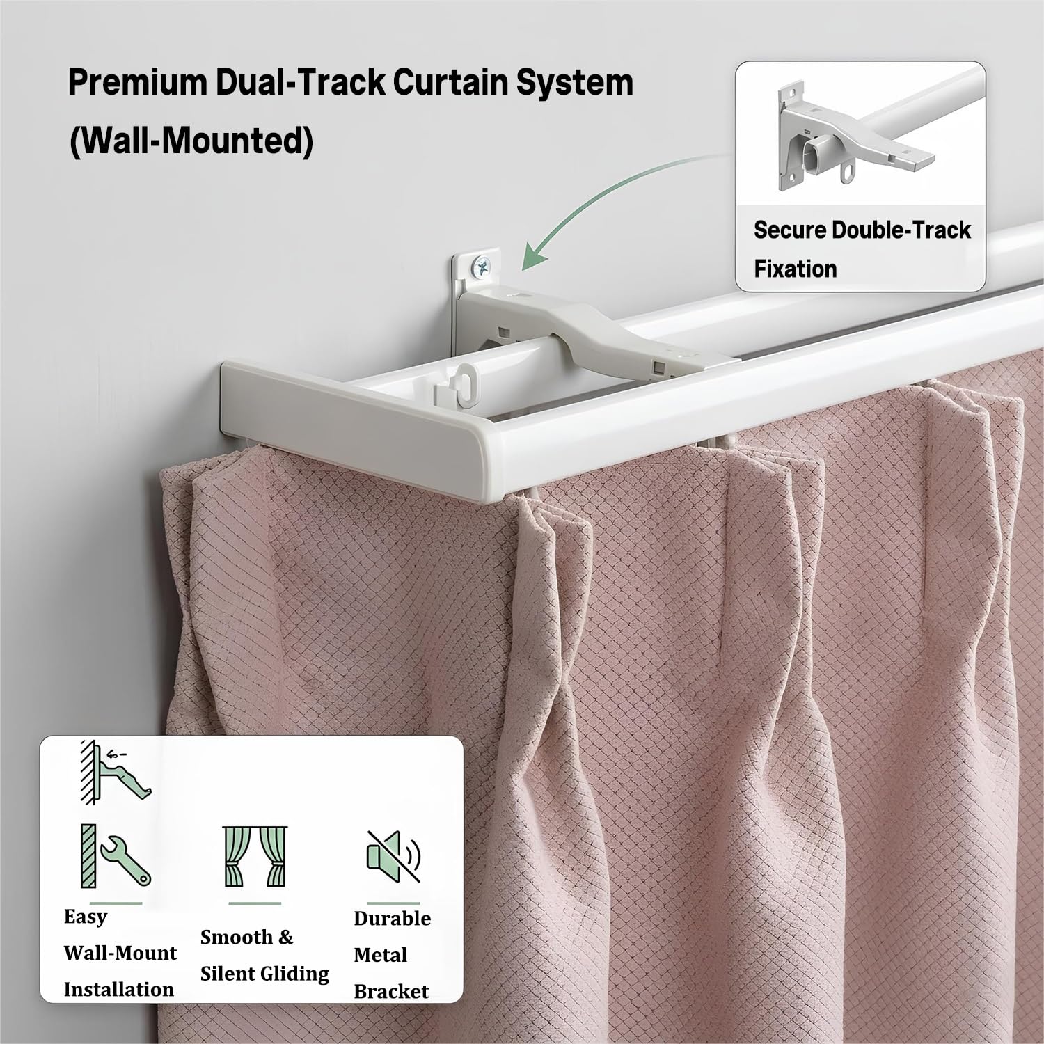 Juego de rieles de aluminio para montaje en pared y techo de 1 a 6 m, con rodillos y accesorios, ideal para dormitorio, sala de estar, decoración del hogar y divisor de habitaciones (gris, 1,4 m