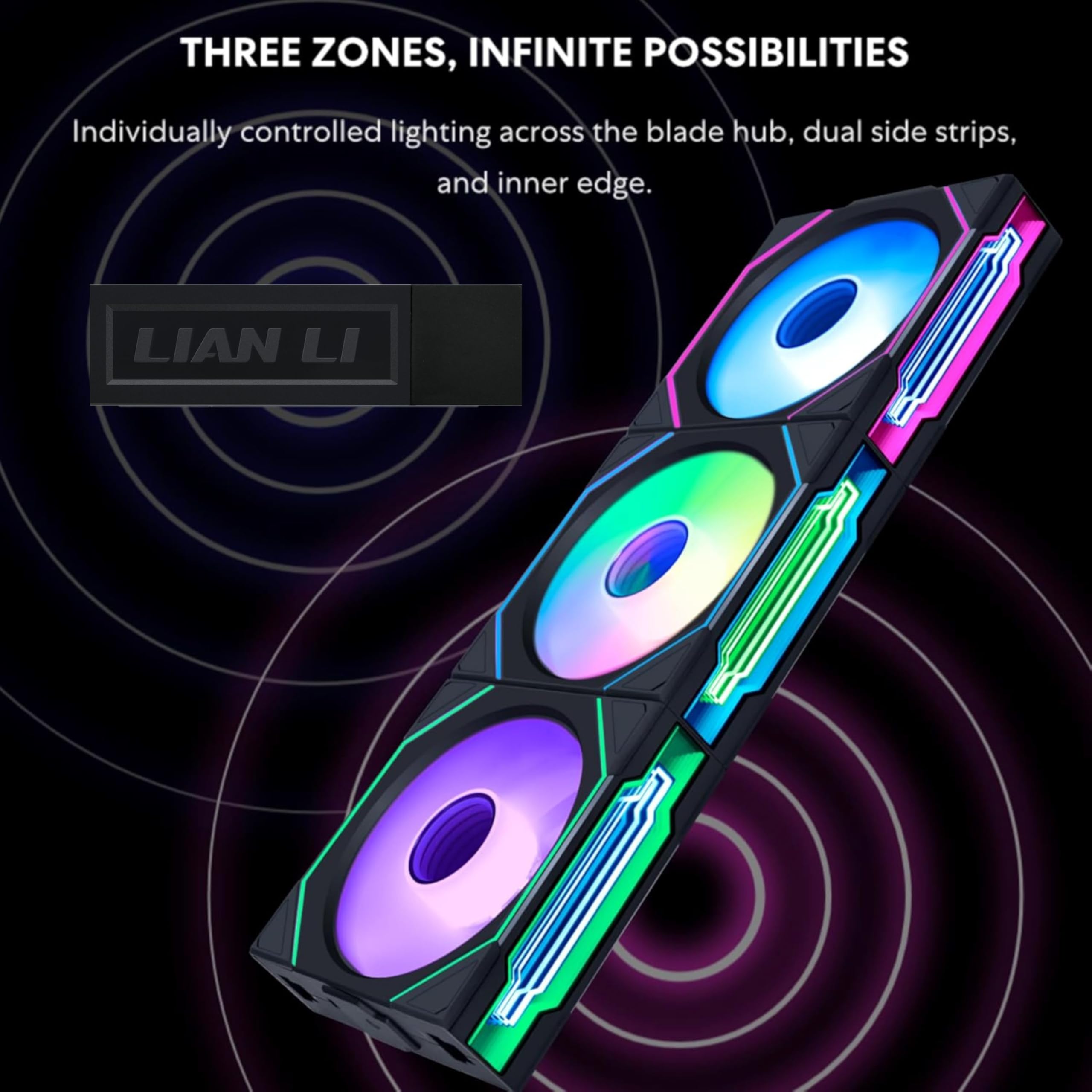 Lian Li UNI Fan SL-Infinity Wireless 120 - Confezione tripla - Segnale wireless 2,4 GHz Controllo ventola ARGB - Design a doppio specchio infinito - Basso rumore - Controller incluso - Nero