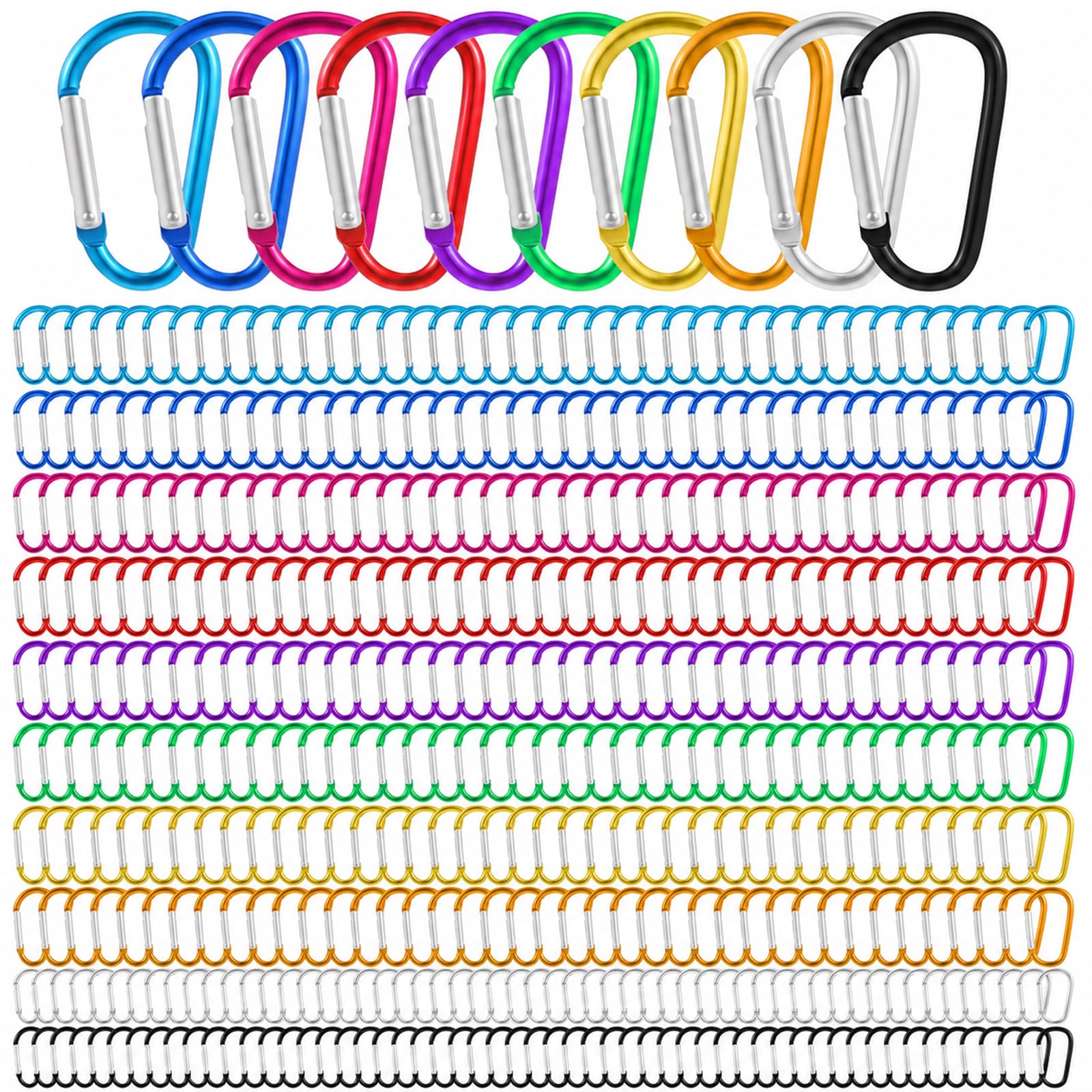 200 moschettoni da 4,6 cm con anello a D, piccoli moschettoni a molla, mini moschettoni a molla, set di clip per chiavi, guinzaglio per cani, zaino, campeggio, escursionismo, viaggi, pesca, accessori