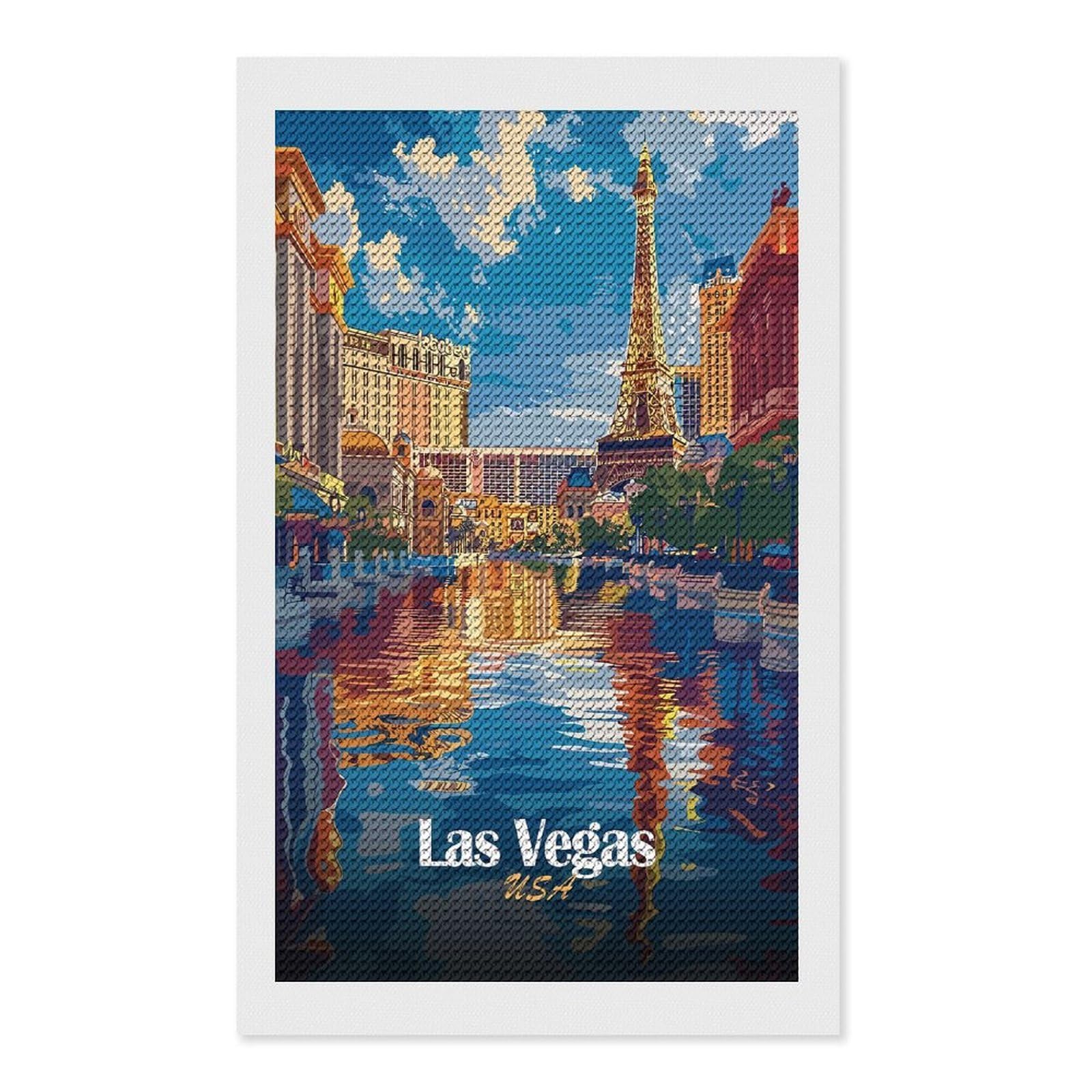 Junmoney Las Vegas USA Travel Diamond Art Kit 12"x20", Vintage Style Decor, Stress Relief Craft, Decor Project, Relaxing DIY, Creative Hobby