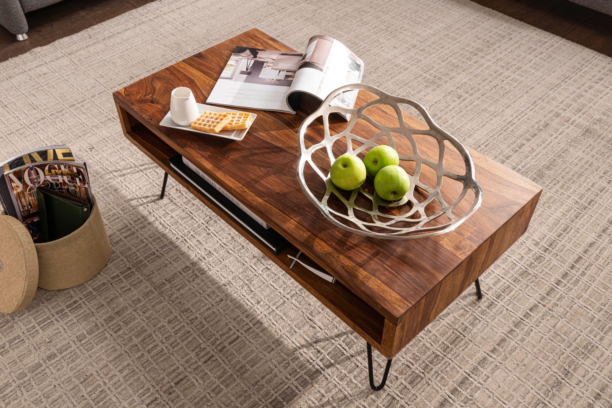 FineBuy Koffietafel Massief Sheesham-Hout en Metaal 110x60x40 cm Salontafel Bruin | Vierkante Tafel Woonkamer Moderne met Boomrand | Lage Bijzettafel Woonkamertafel FineBuy Koffietafel Massief Sheesham-Hout en Metaal 110x60x40 cm Salontafel Bruin | Vierkante Tafel Woonkamer Moderne met Boomrand | Lage Bijzettafel Woonkamertafel