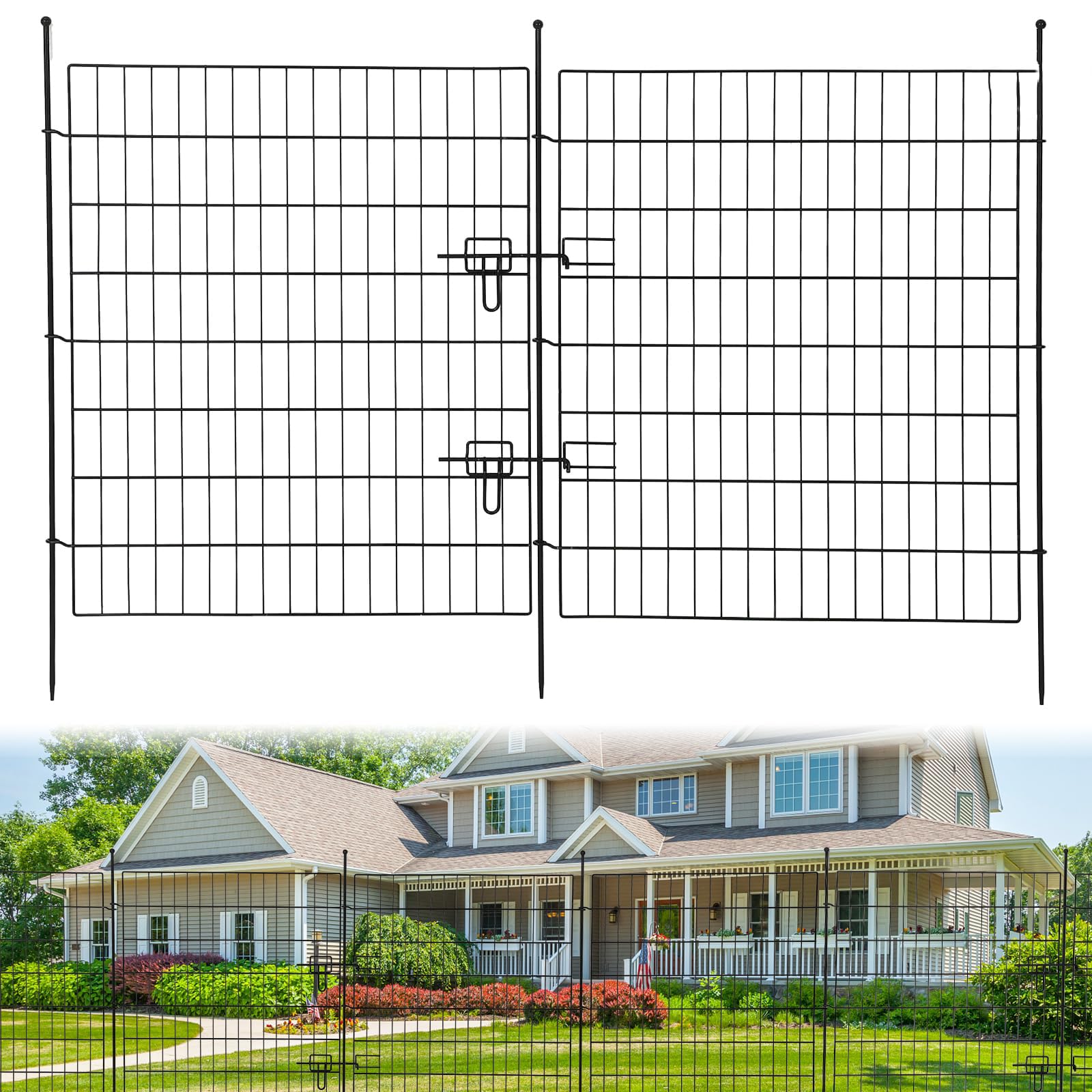 Clôture de jardin, 10 panneaux, 81 cm H x 74 cm l - Clôture en métal - Sans tranchée - Clôture d'animaux - Clôture en treillis métallique inoxydable - Pour chien, cour, terrasse, parterre de fleurs