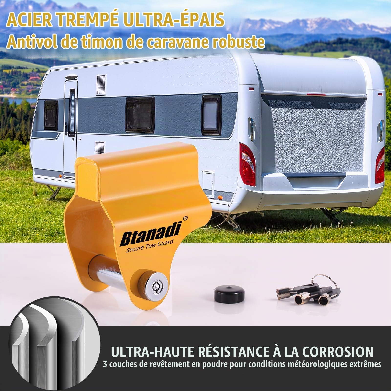 Verrou de caravane – Verrou de remorque anti-vol robuste pour têtes d'attelage ALKO AK130, AK160, AKS1300, AKS2004, AKS3004 – Dispositif de couplage sécurisé