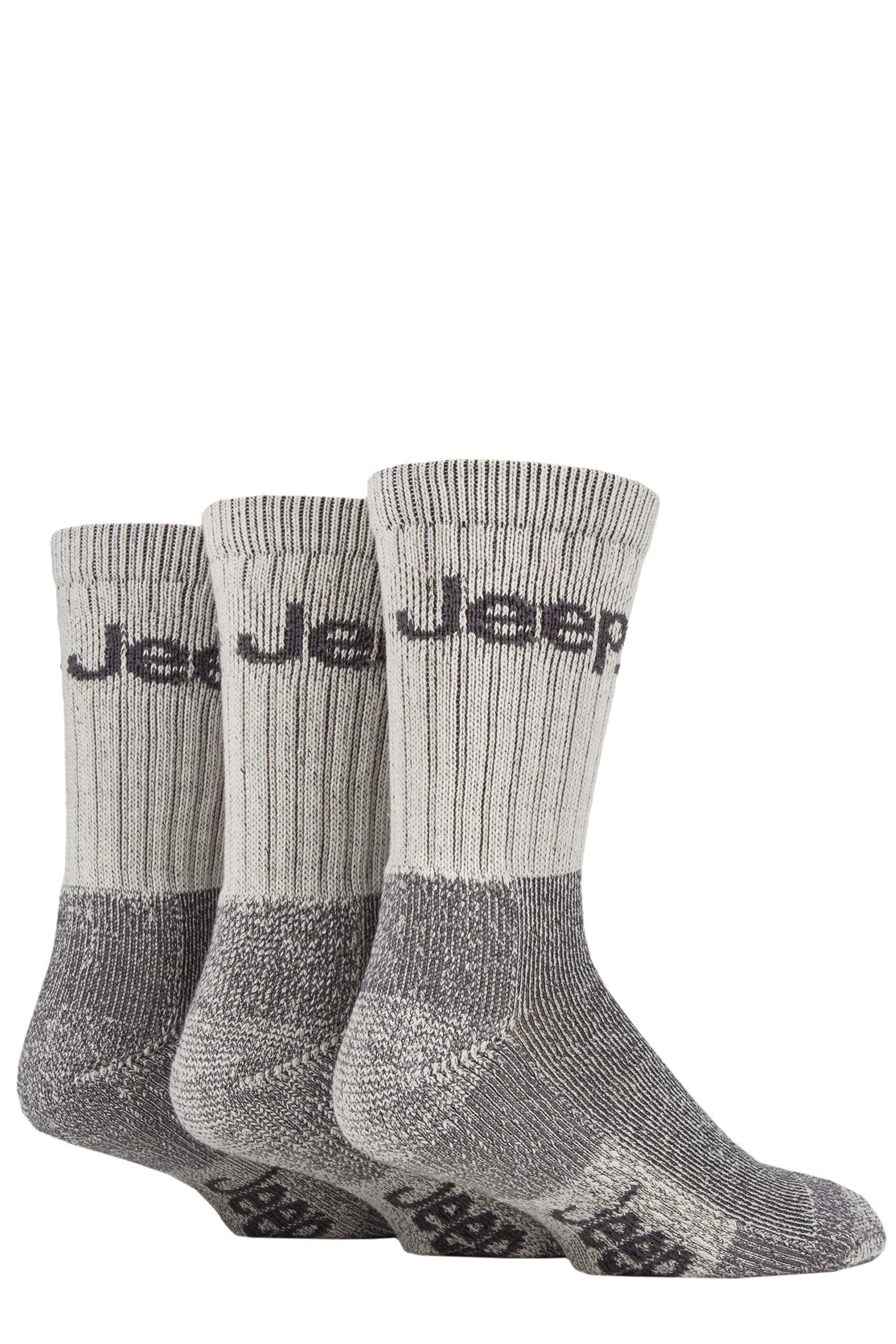 Jeep Men's JM273 3 Pair Luxury Terrain Socks (6-11, Ecru/Grey)
