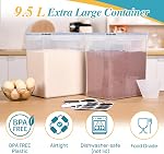 Vtopmart 9.5L 2 Pack Extra Large Flour Sugar Storage Containers, Airtight Kitchen Pantry Organization Canisters with Lids for Bulk Food, Rice, Baking Supplies, BPA Free, Black