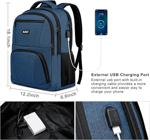 Miniatura 4 de Mochila escolar para adolescentes y estudiantes universitarios - Mochila para laptop de 15.6 pulgadas con puerto de carga USB, resistente al agua,