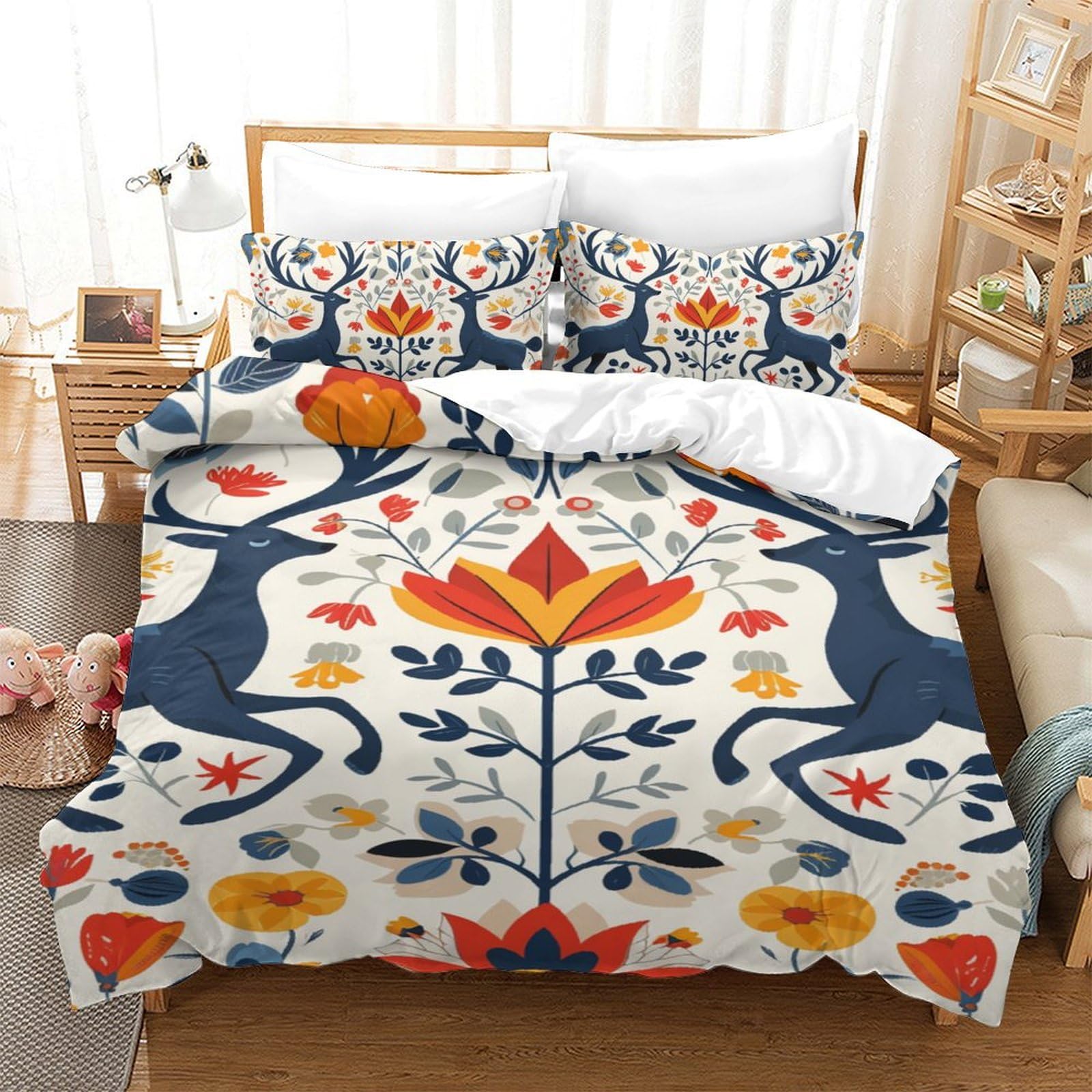 Housse de couette cerf 3D microfibre parure de lit zippée 140x200