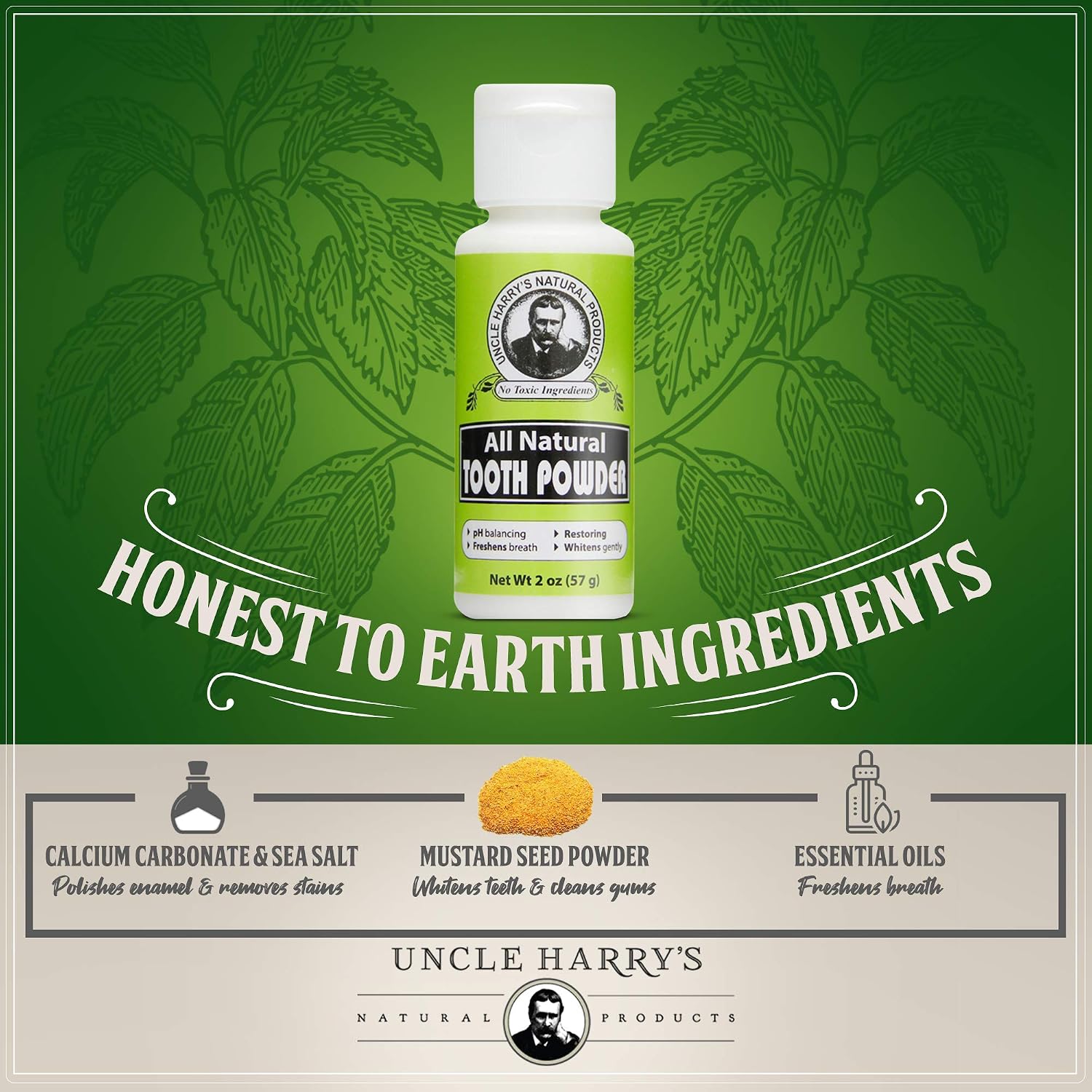 Uncle Harry's Remineralizing Tooth Powder | All Natural Enamel Support & Whitening Toothpaste for Sensitive Teeth | Powder Toothpaste for Fresh Breath