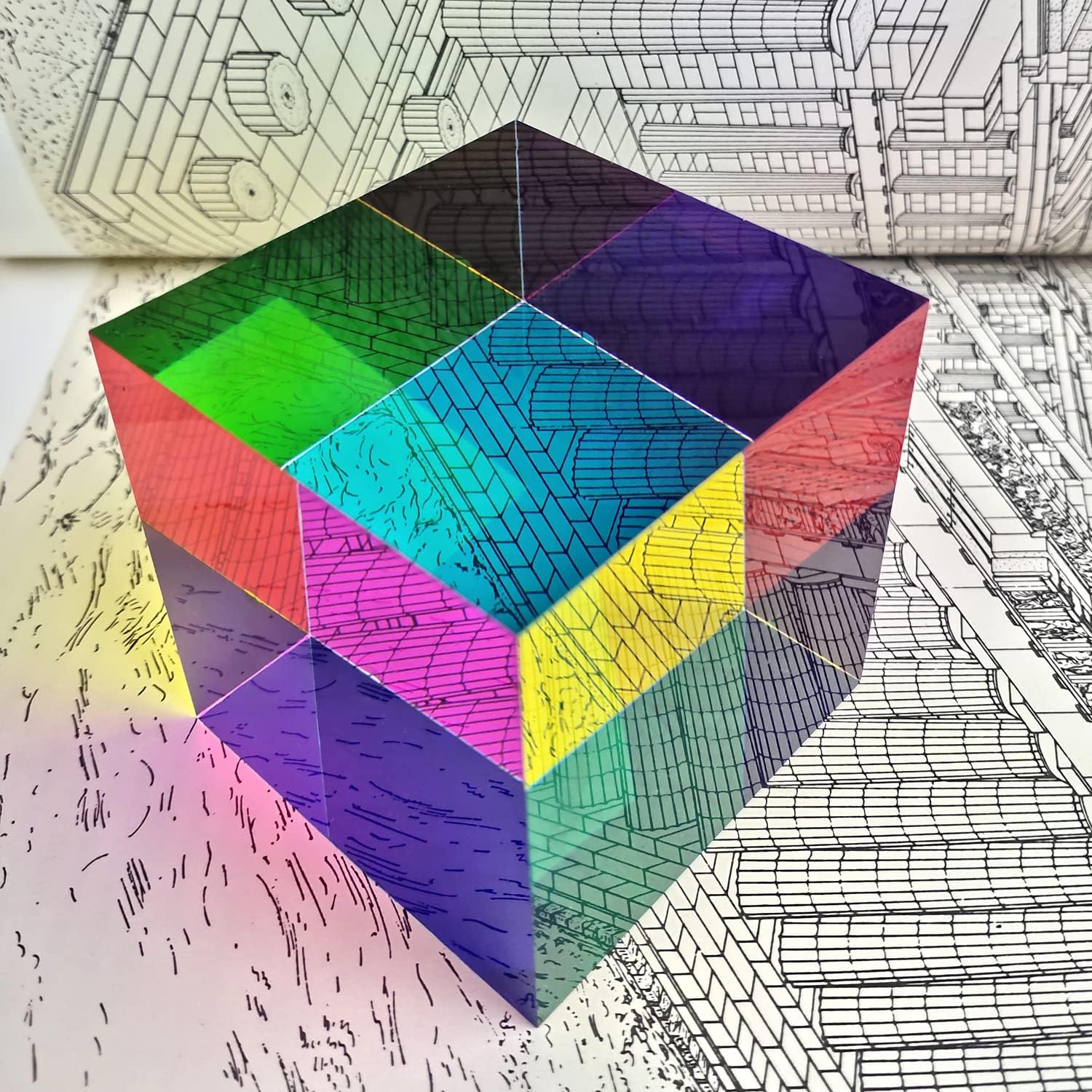 CMY Color Cube, 2.36 inch (60mm) Acrylic Multi-Color Cube Prism for Physics Education, Desktop Decoration Scientific Toys,Gifts for Kids，Fidget Toys