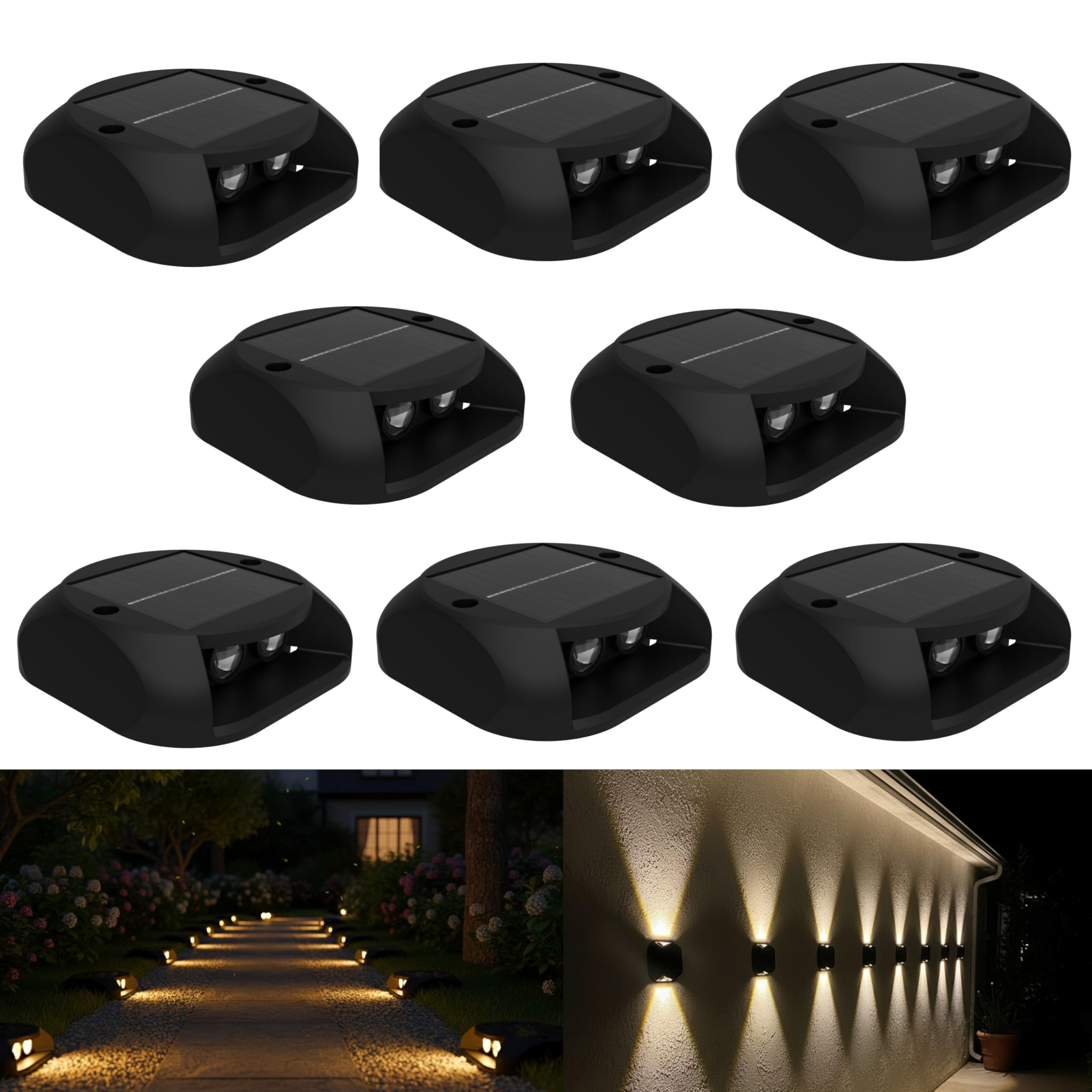 Homehop Solar Lights Outdoor Waterproof Automatic Decorative LED Stud Lamp for Home, Wall, Balcony, Garden, Pathway, Courtyard, Landscape and Patio (Warm Light) Pack of 8-image-45