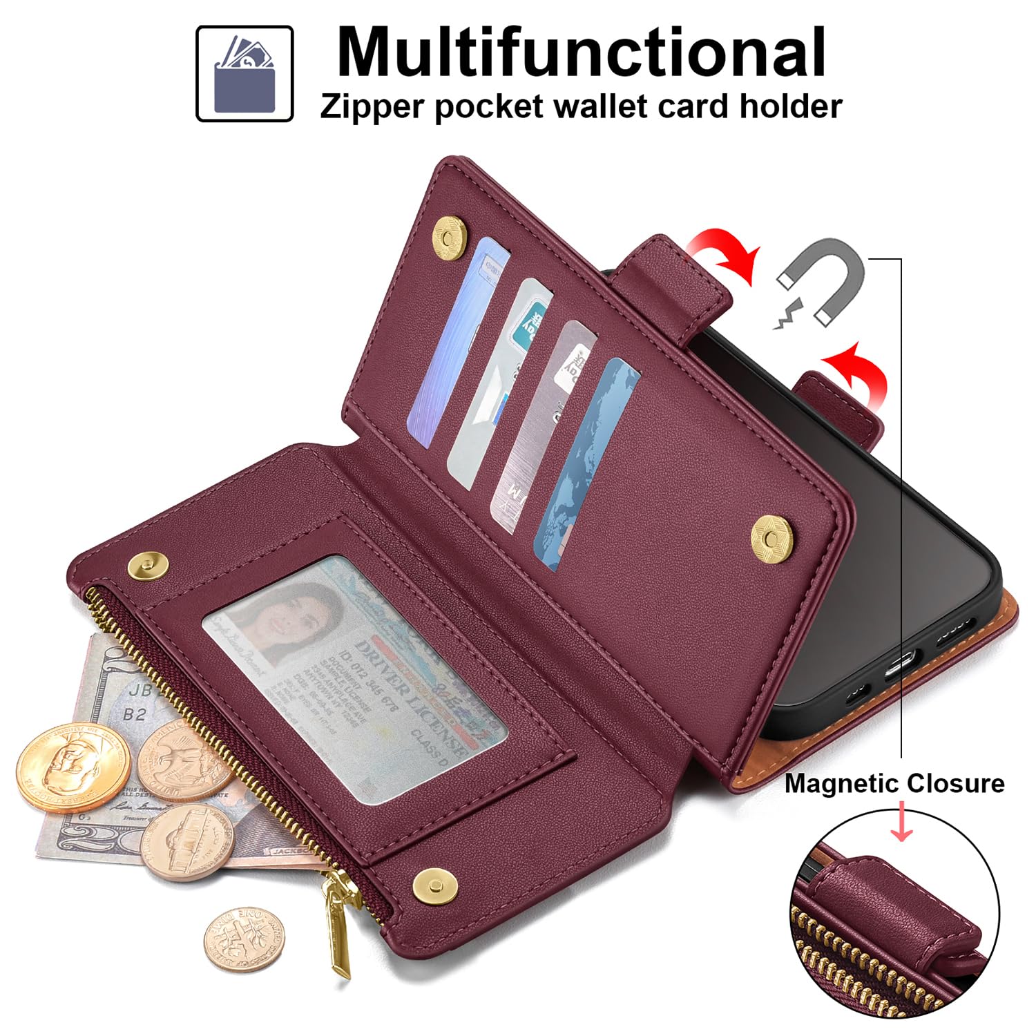 Leather Wallet Flip Case With Card Holder For Motorola Edge 5G UW + Screen Protector 3 thumbnail image