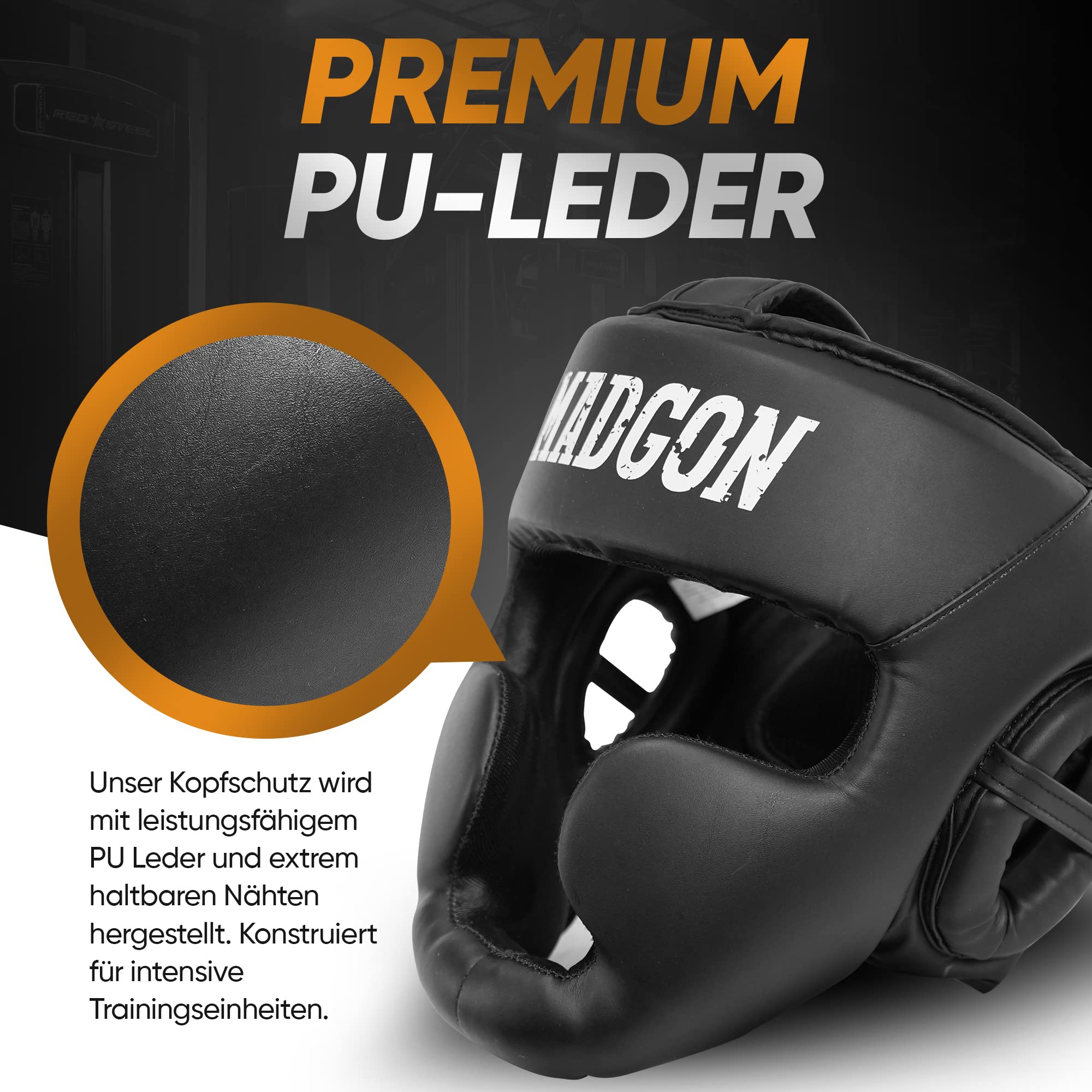 MADGON Premium Kopfschutz, Boxhelm mit Perfekter Sicht und maximalem Schutz, Gesichtsschutz für Kampfsport, MMA, Boxen, Kickboxen & Sparring