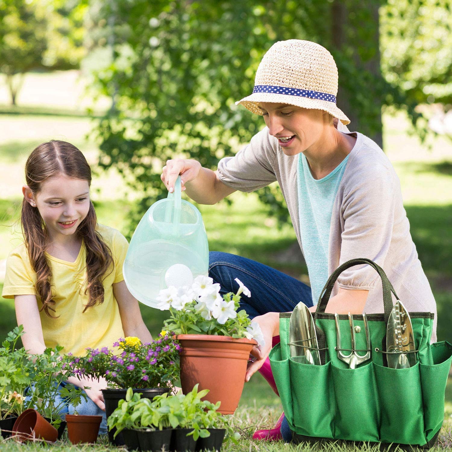 Namvo Ensemble d'outils de Jardin, Sac fourre-Tout de Jardin avec Plusieurs Poches pour Trousse à Outils de Jardinage, Sac à Outils de Jardin (Vert noirâtre)