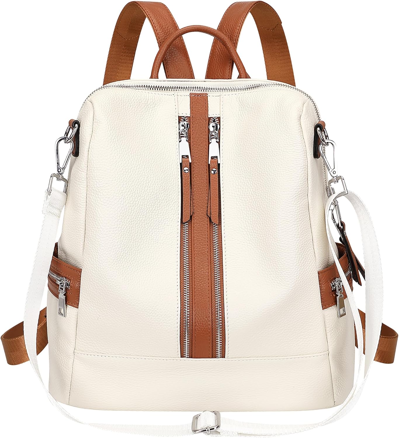 ALTOSY Genuine Leather Backpack Purse for Women Convertible Shoulder Bag Crossbody Bag Elegant Casual Daypacks (S77 Beige/Brown)
