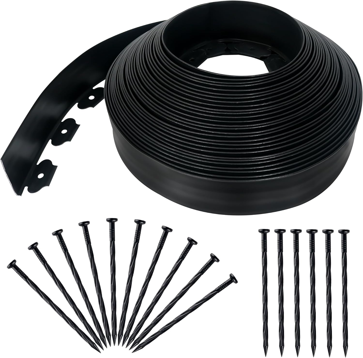 Quibbay 3.15" x 100' No Dig Flexible Landscape Edging with 150 Spikes - Durable Black Plastic Garden Border for Flower Beds, Pathways & Lawns