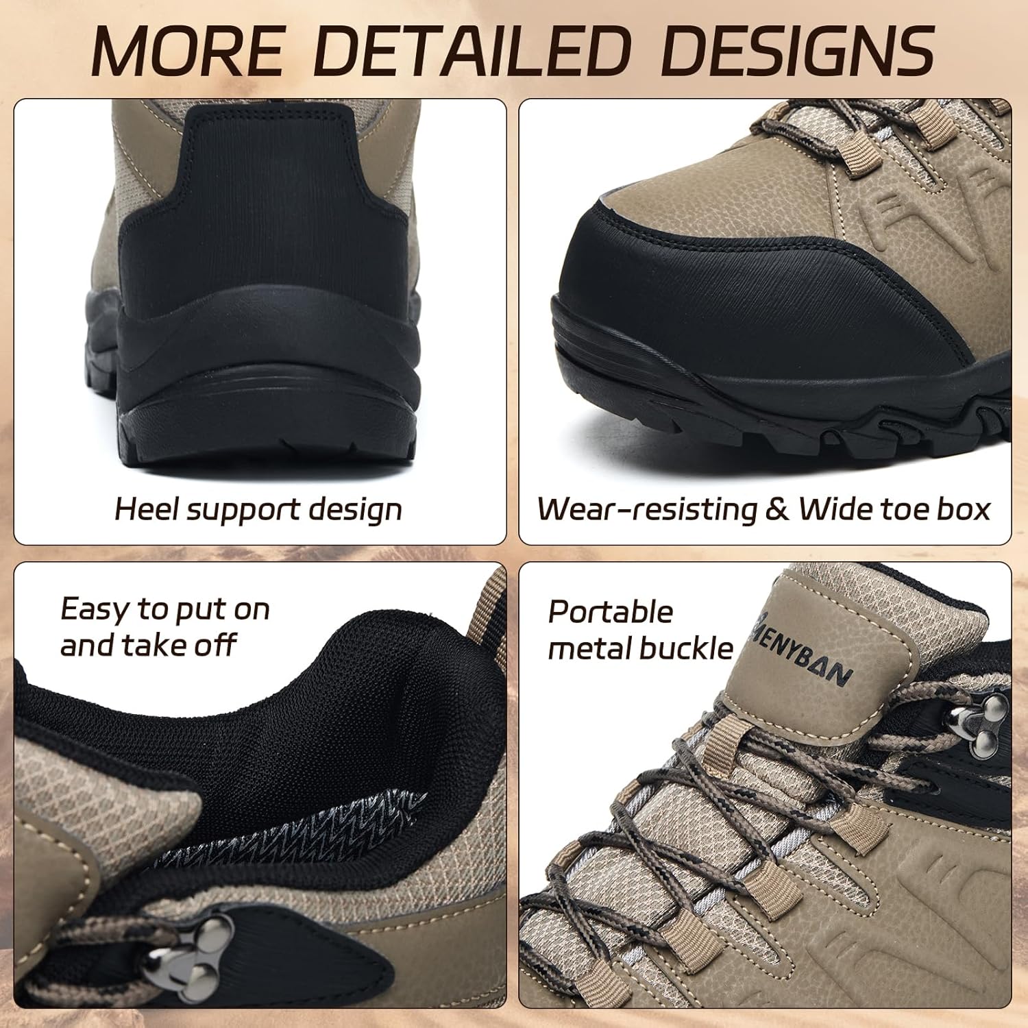 MENYBAN Waterproof Hiking Shoes Men Non-Slip Grip Ankle Support, Fashion Sneakers Tennis Walking Shoes Durable Comfort for Trekking, Trail Running, and Outdoor Adventures - Image 6