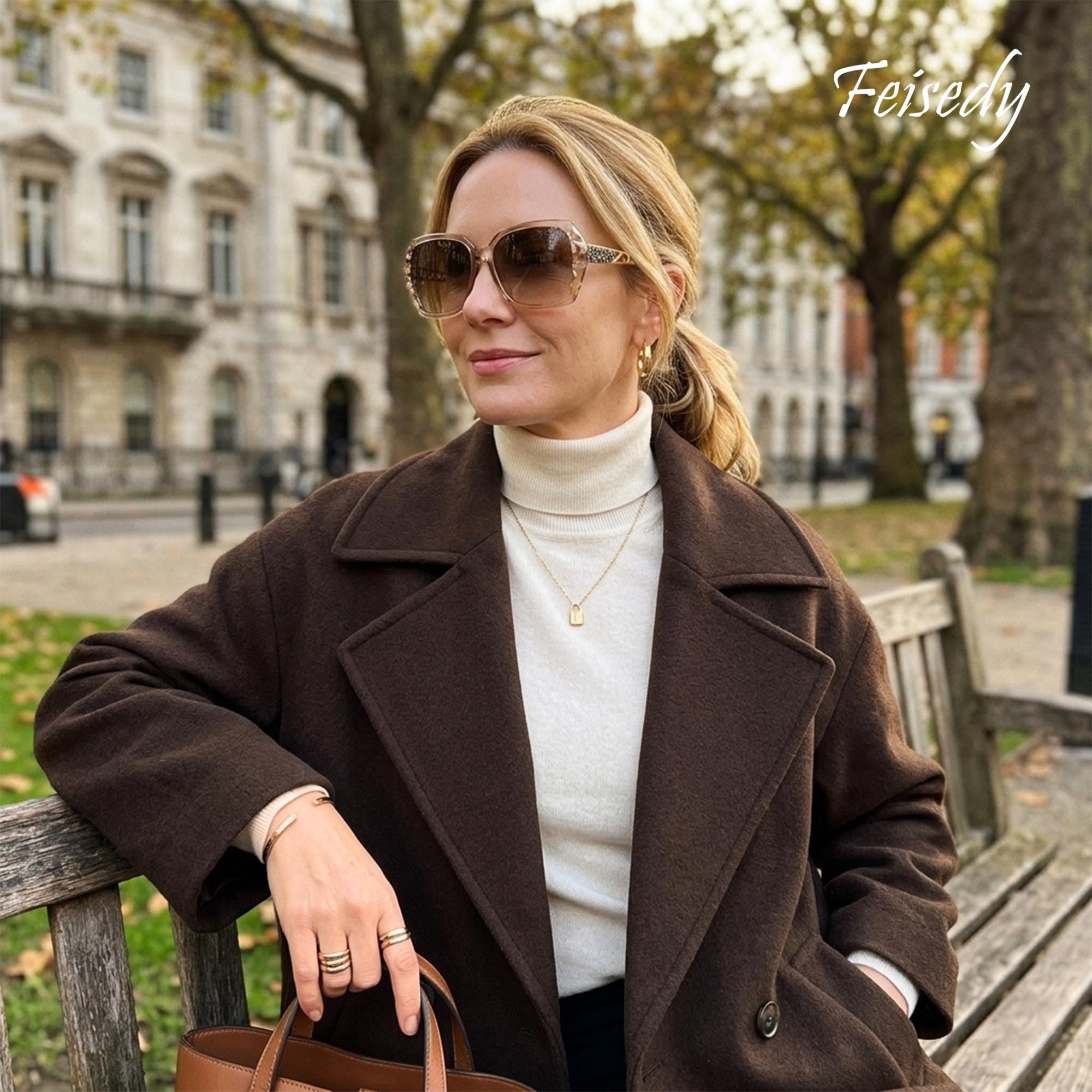 FEISEDY Damskie Okulary Przeciwsłoneczne z Polaryzacją Vintage Lśniące Kryształowe Okulary z ochroną UV400