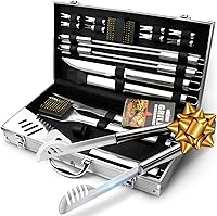 GRILLART 19-Piece Stainless Steel BBQ Grill Tools Set with Reinforced Tongs & Aluminum Case - Ultimate Grilling Kit Gift for Dad
