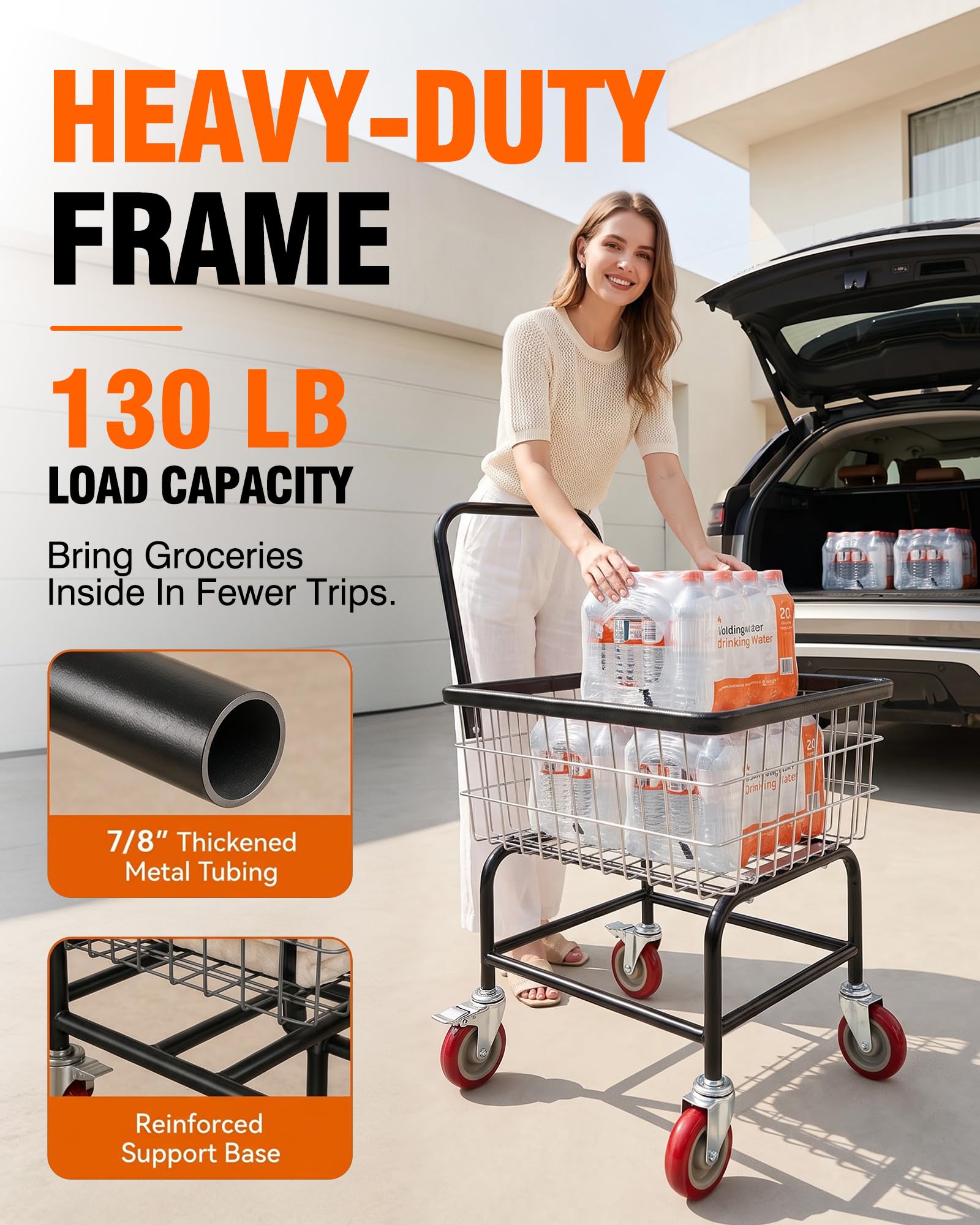 PYY Wire Laundry Cart - Heavy Duty & Wheels -4