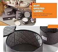Vista 5 de storageLAB China Storage Containers, Hard Shell Case with Felt Dividers for Charger Plates, and Dishes, Ideal for Kitchen Organization, Moving Gris