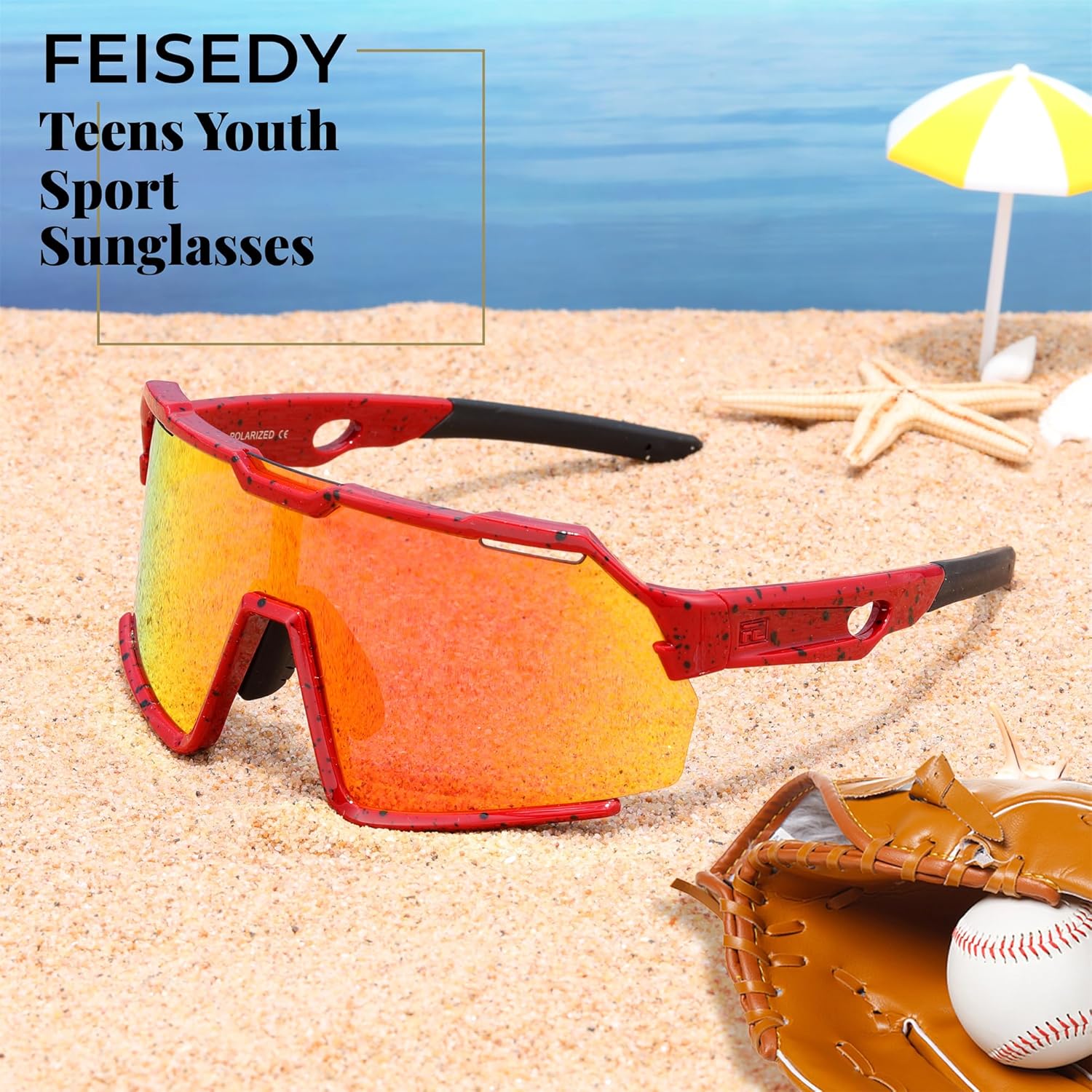 FEISEDY Polarized Kids Sunglasses Youth Sports Cycling Shades,UV400 Protection For Teens Baseball Tennis Sunglasses B0092