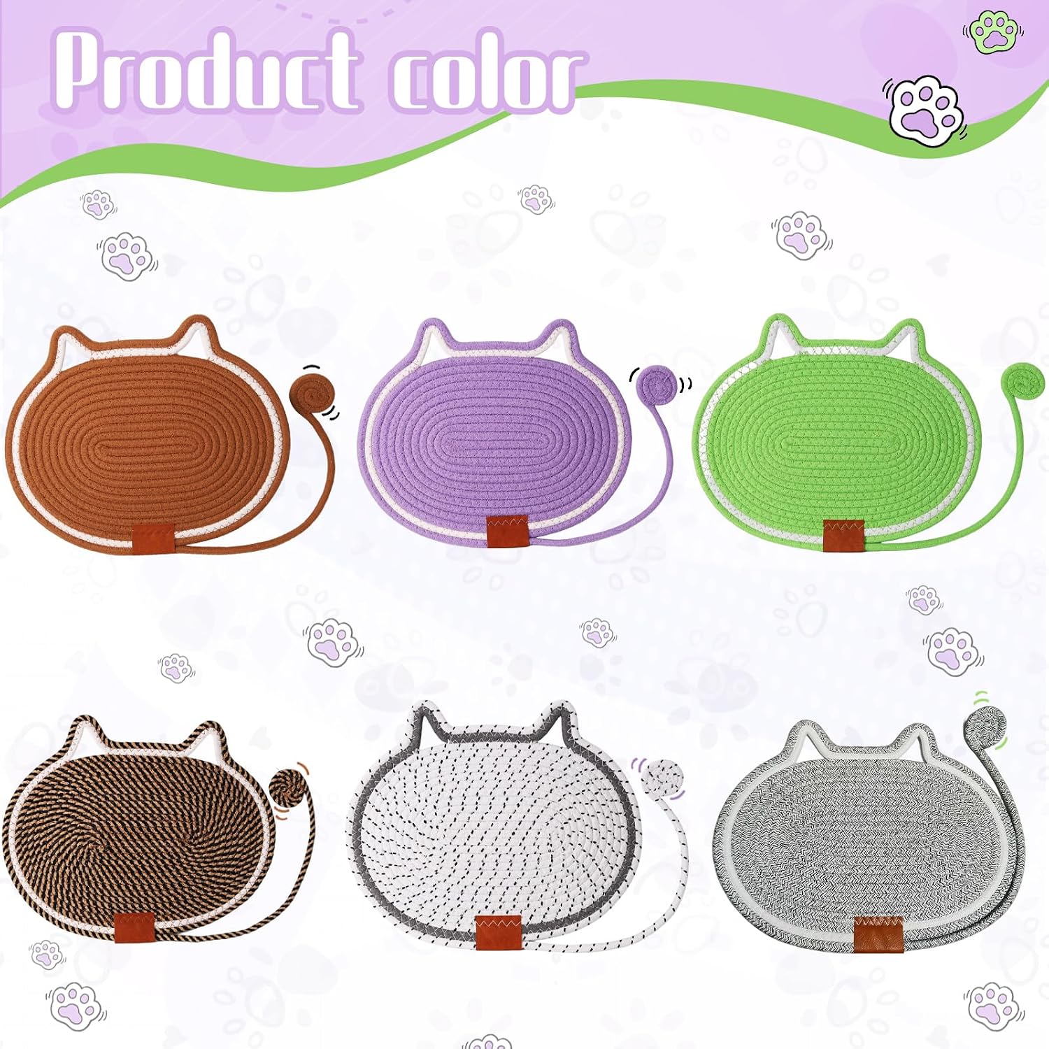 Cat Scratcher Mat Natural Cotton Rope Oval Horizontal Floor Cat Scratch Bed Pad with Ball Toy Protector for Furniture Floor Wall (Brown, 1PC) image 4