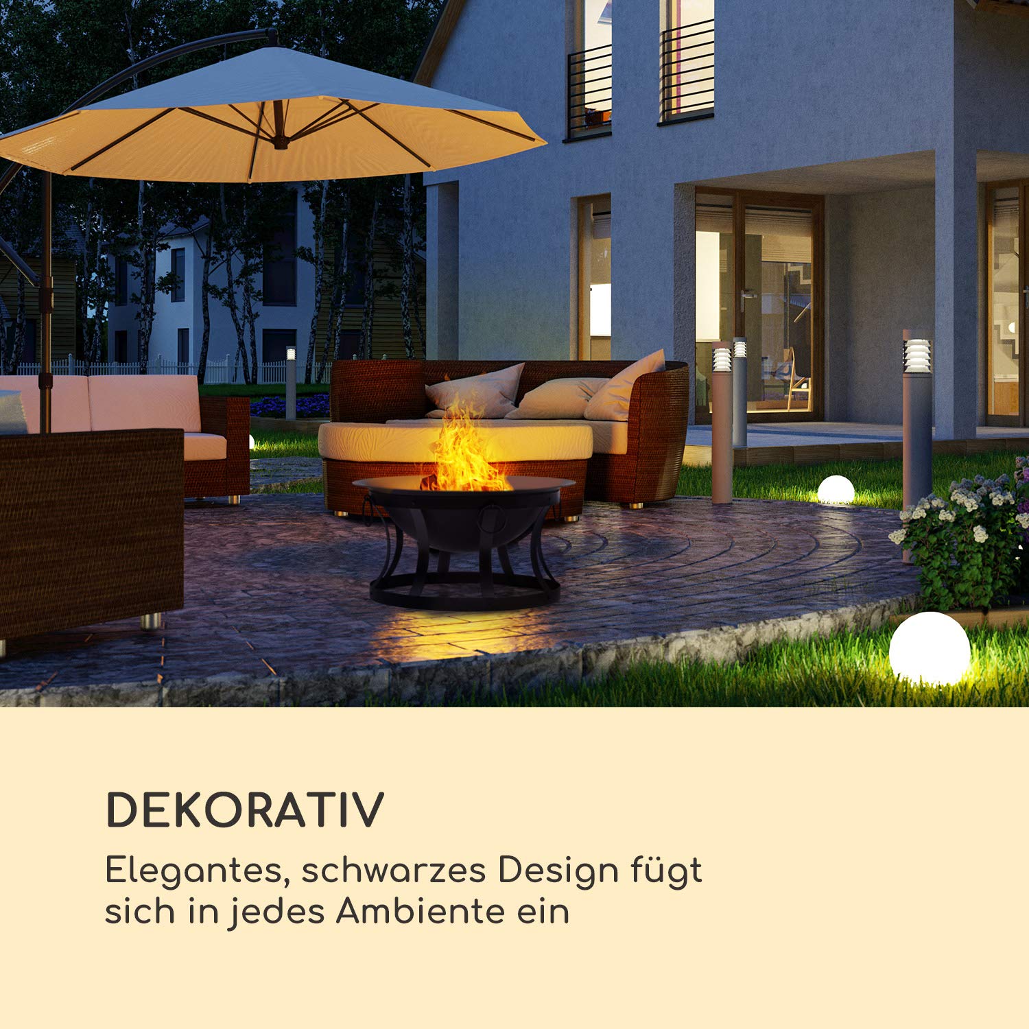 blumfeldt Pentos 2-w-1 misa paleniskowa i grill (Ø 73 cm, zdejmowana ochrona przed iskrami, Ø 60 cm ruszt do grilla, FireView Concept, żeliwo, nośnik, w zestawie pogrzebacz i ruszt do grillowania), kolor czarny