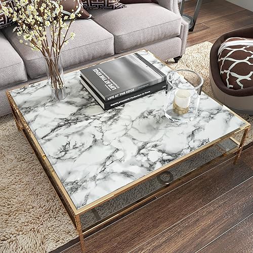 Miniatura 4 de VIOPVERY Papel de contacto de mármol blanco y negro de 35 x 197 pulgadas, papel tapiz de vinilo brillante para despegar y pegar, papel de pared de