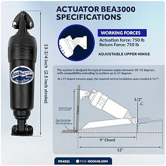 Bennett Marine Bolt Electric Boat Trim Tab System 12 x 12, Includes Integrated Helm Control, Actuators, Wires Harnesses and Mounting Hardware, Complete Kit BOLT1212, 12V DC - FO4321