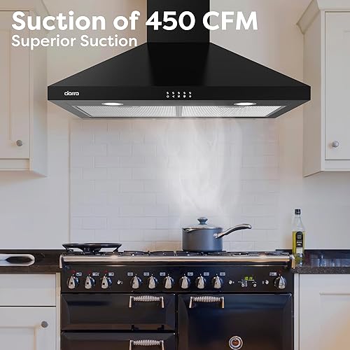 Miniatura 5 de Campana extractora negra de 30 pulgadas con diseño antihuellas dactilares Campana de ventilación de 450 CFM para cocina con control de botón