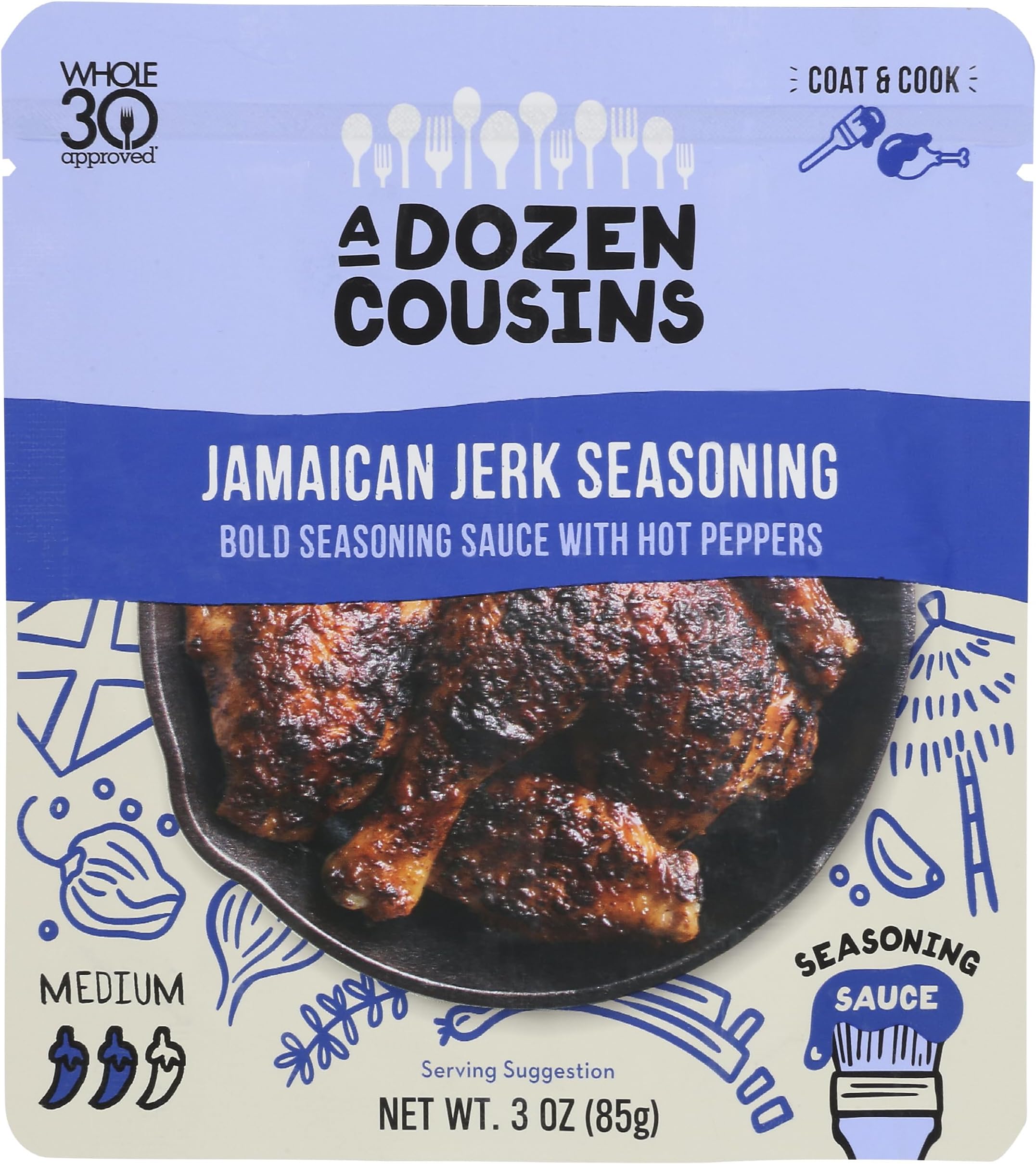 A Dozen Cousins Jamaican Jerk Entree Seasoning Sauce, Non GMO, Gluten Free, 3 Ounce (Pack of 10)