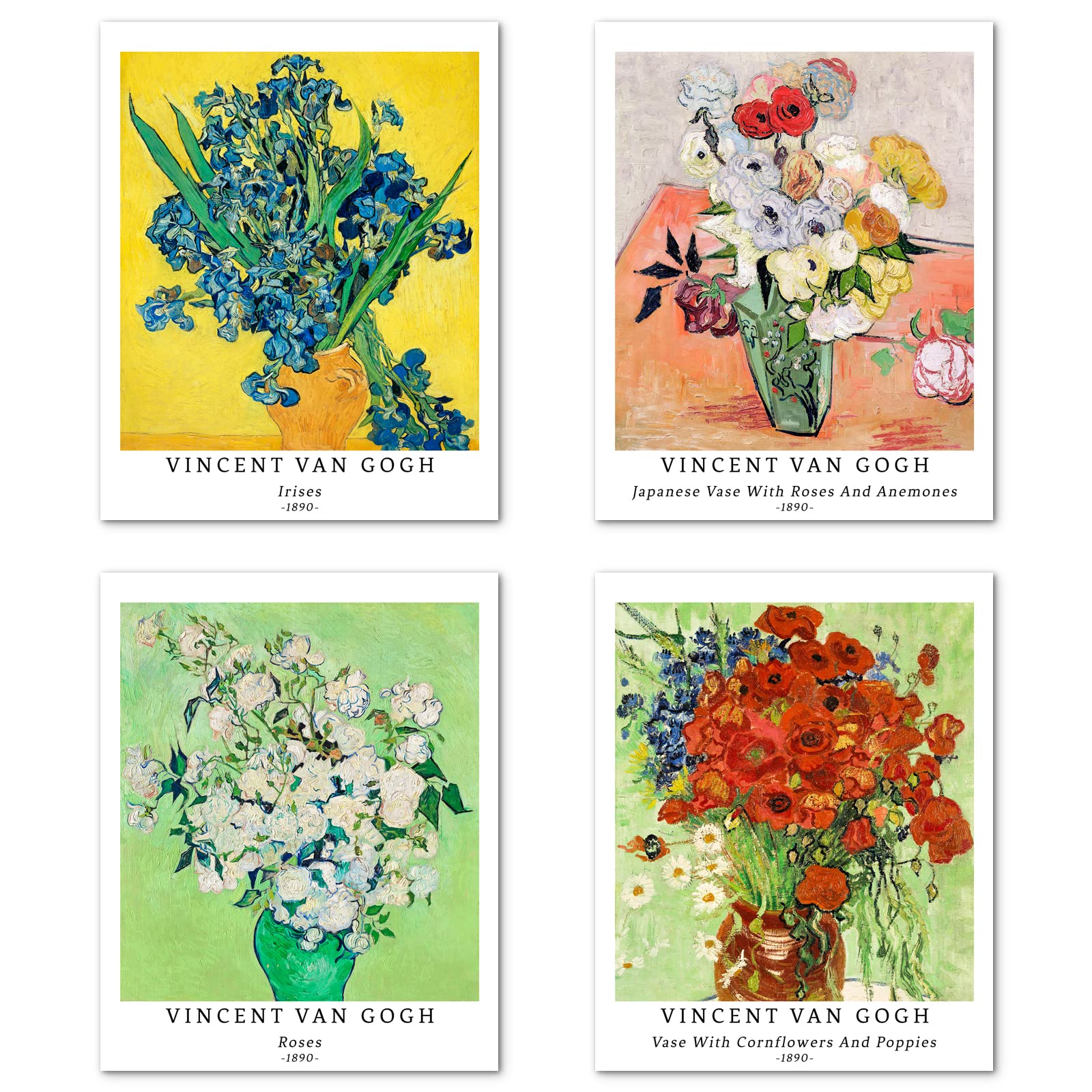 Berkin ArtsWall Art Unframed Prints Giclee Art Paper Set of 4, 8x10 inch Flower Artwork, College DecorationBotanical Plant Colorful Elegant Floral Vase Unique Present Vincent Van Gogh Posters